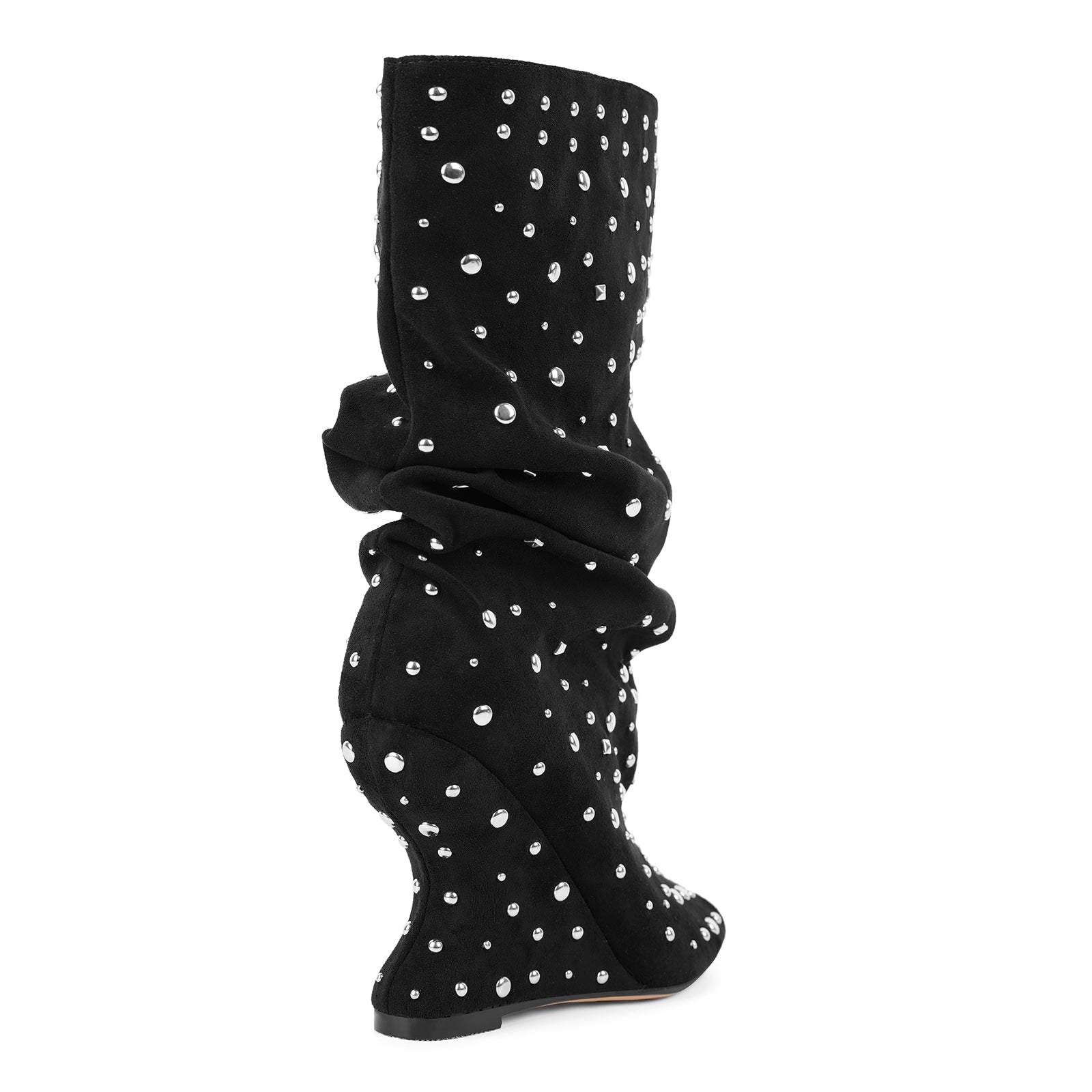 Studded Open Toe Suede Wedge Heel Ankle Boots