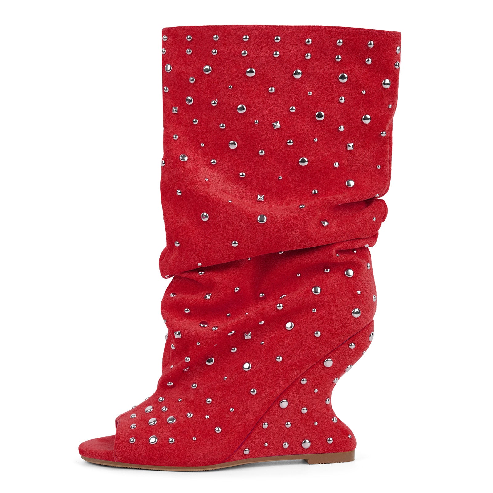 Studded Open Toe Suede Wedge Heel Ankle Boots