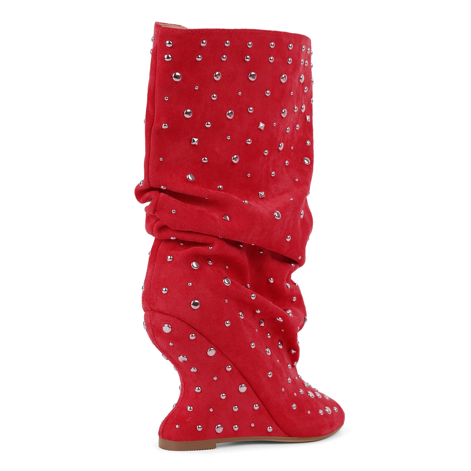 Studded Open Toe Suede Wedge Heel Ankle Boots