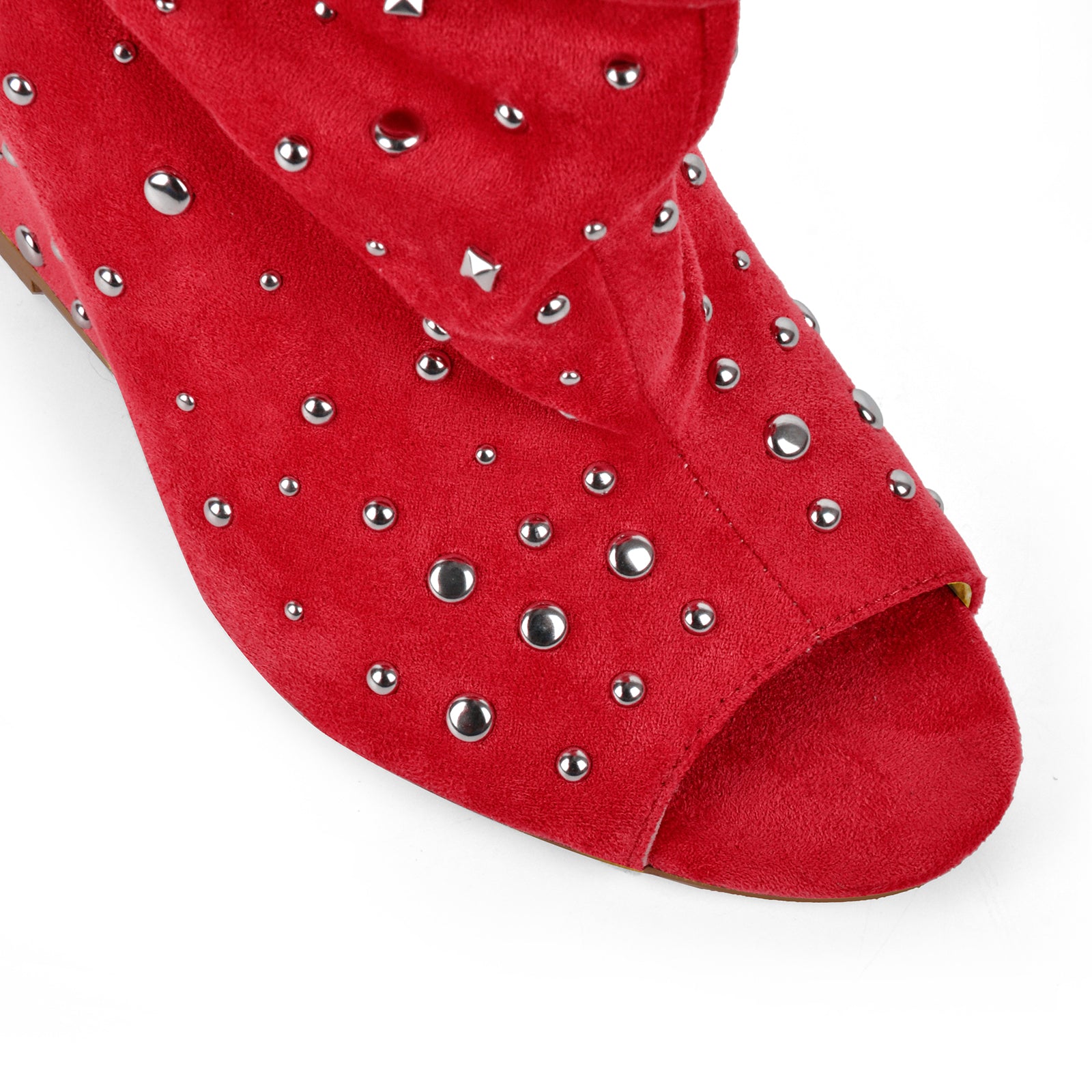 Studded Open Toe Suede Wedge Heel Ankle Boots