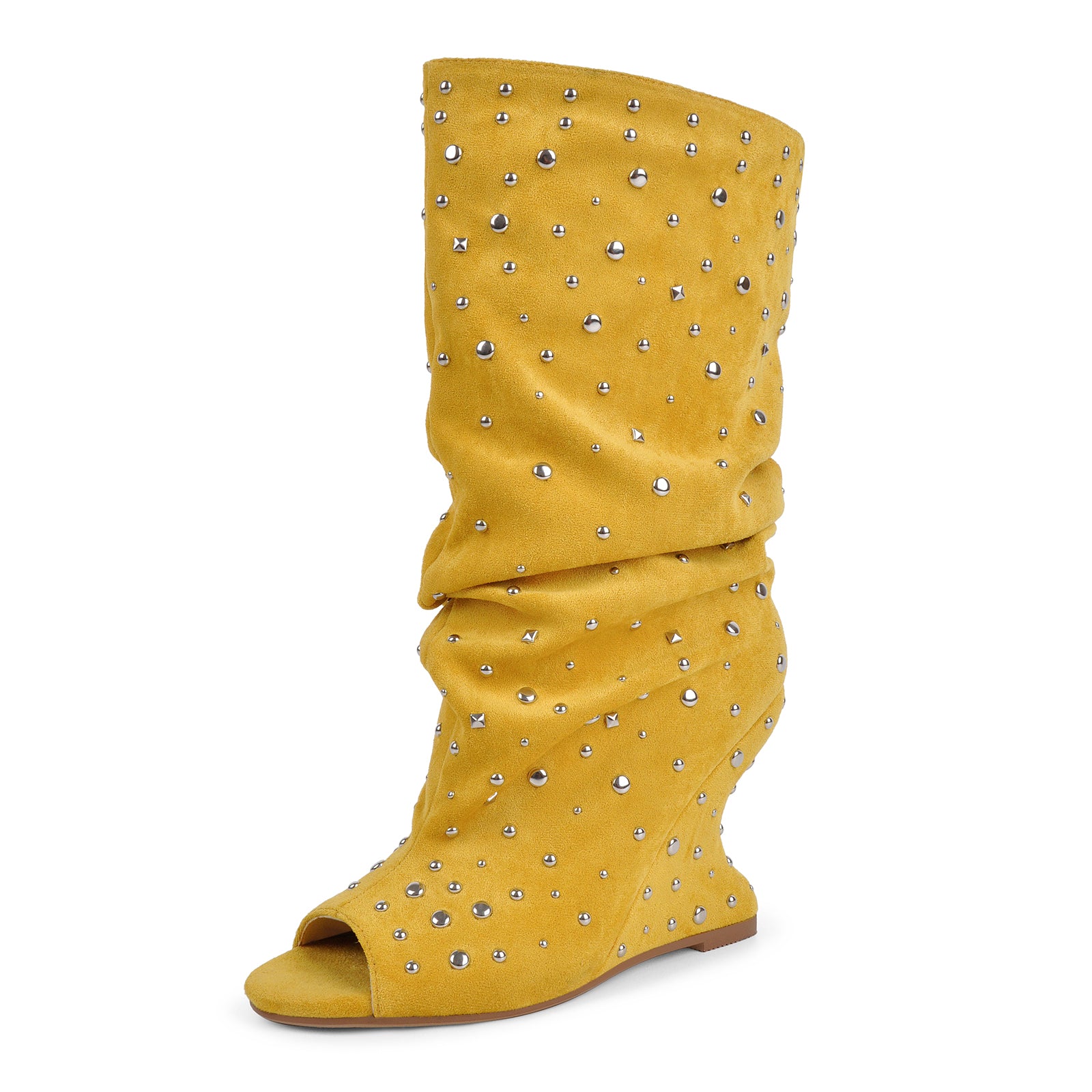 Studded Open Toe Suede Wedge Heel Ankle Boots