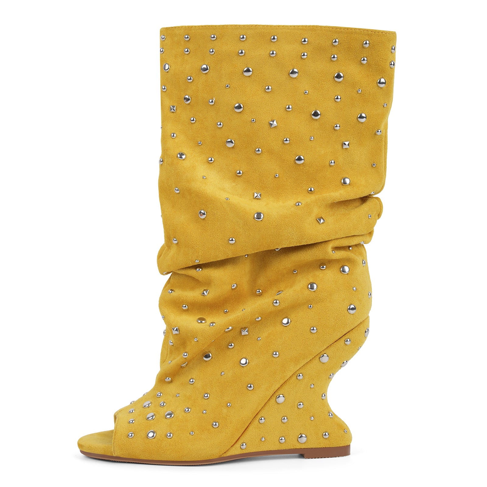 Studded Open Toe Suede Wedge Heel Ankle Boots