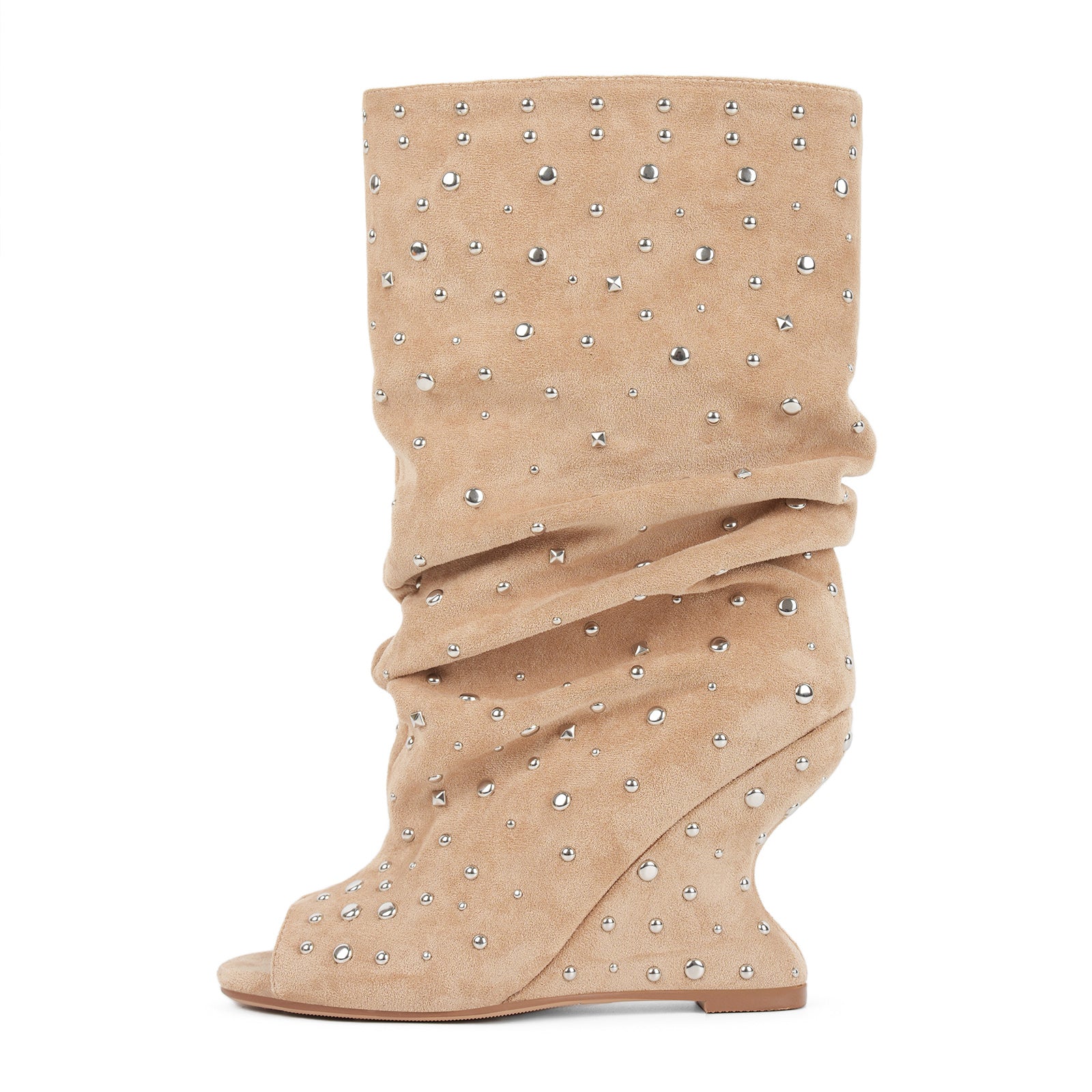 Studded Open Toe Suede Wedge Heel Ankle Boots