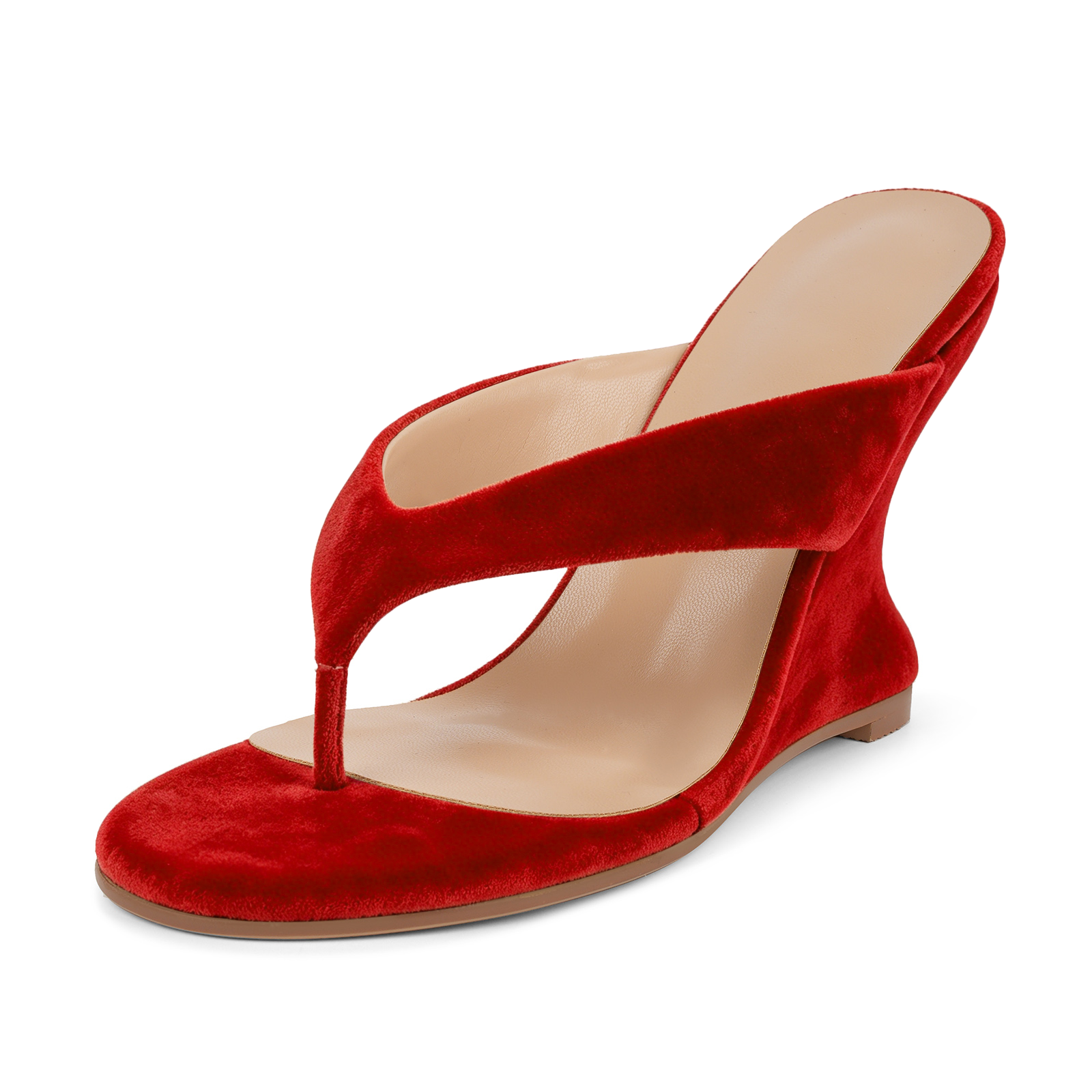 Suede Flip-Flop Wedge Heel Mule Sandals