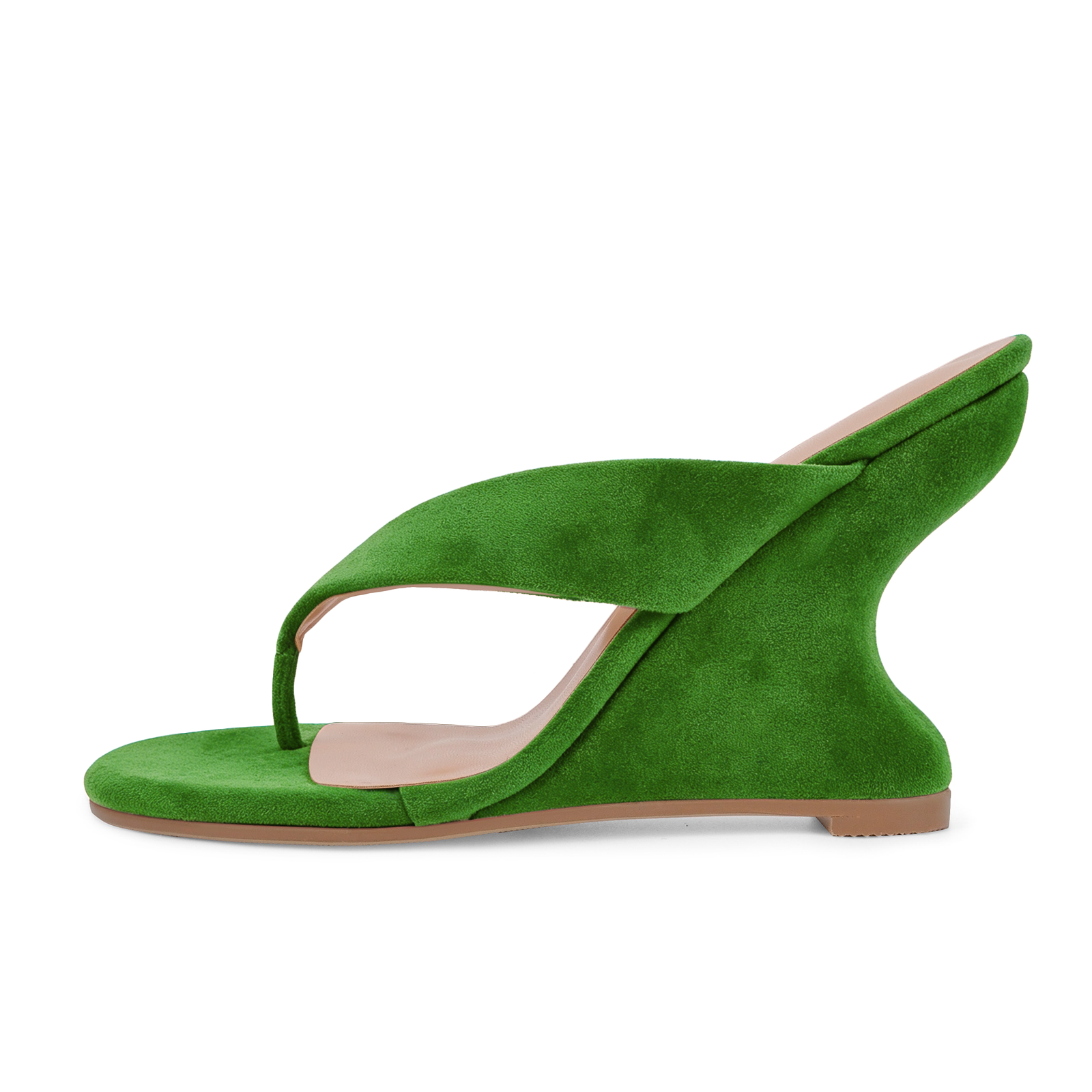 Suede Flip-Flop Wedge Heel Mule Sandals