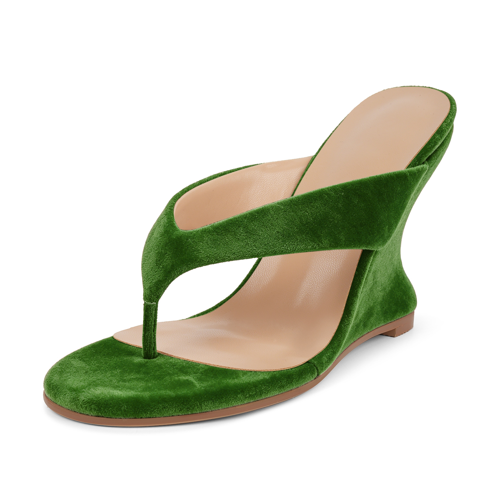 Suede Flip-Flop Wedge Heel Mule Sandals