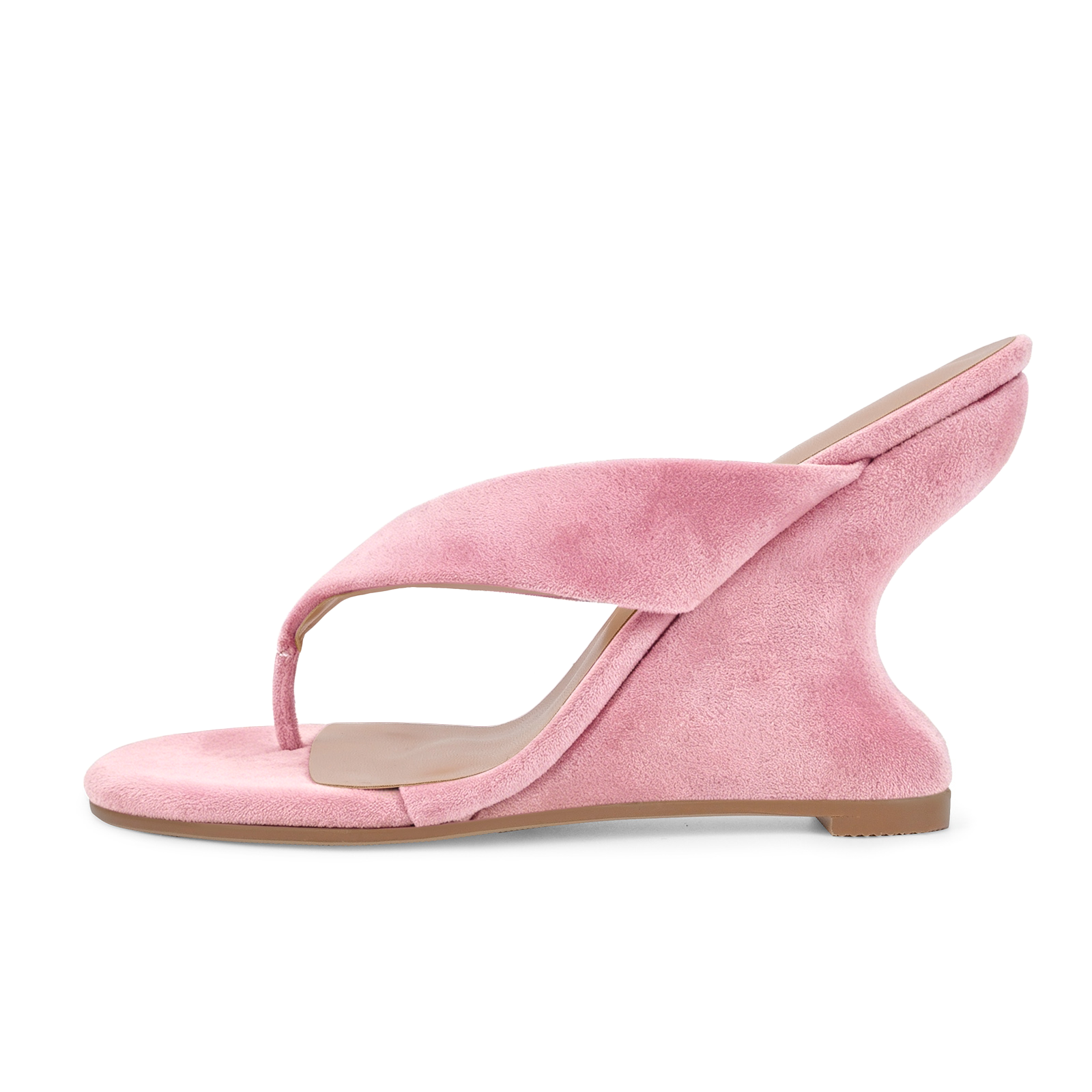 Suede Flip-Flop Wedge Heel Mule Sandals