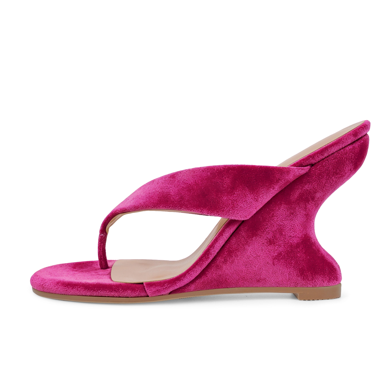 Suede Flip-Flop Wedge Heel Mule Sandals