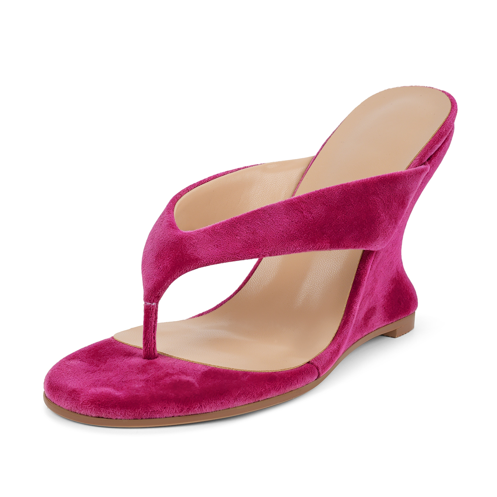 Suede Flip-Flop Wedge Heel Mule Sandals