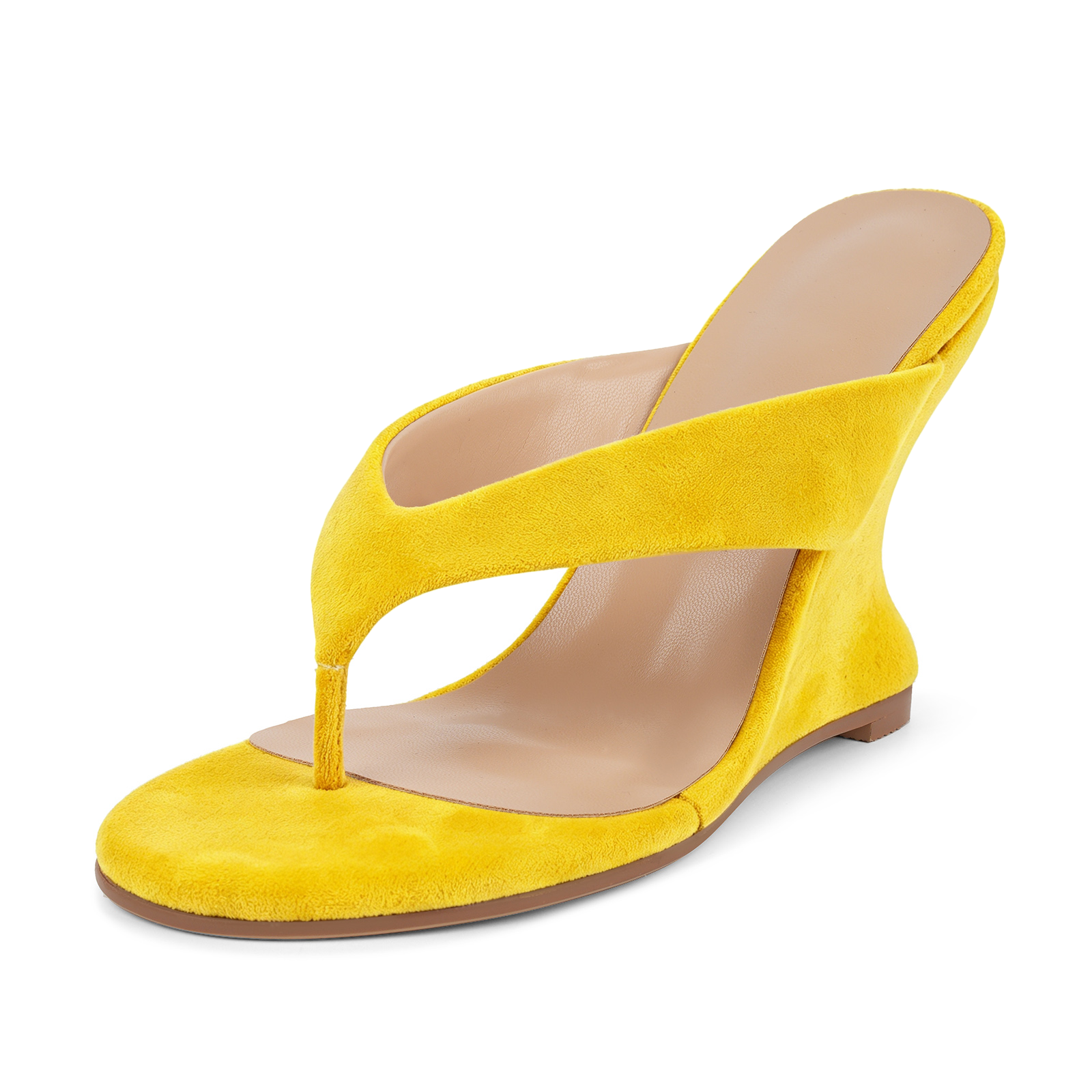 Suede Flip-Flop Wedge Heel Mule Sandals