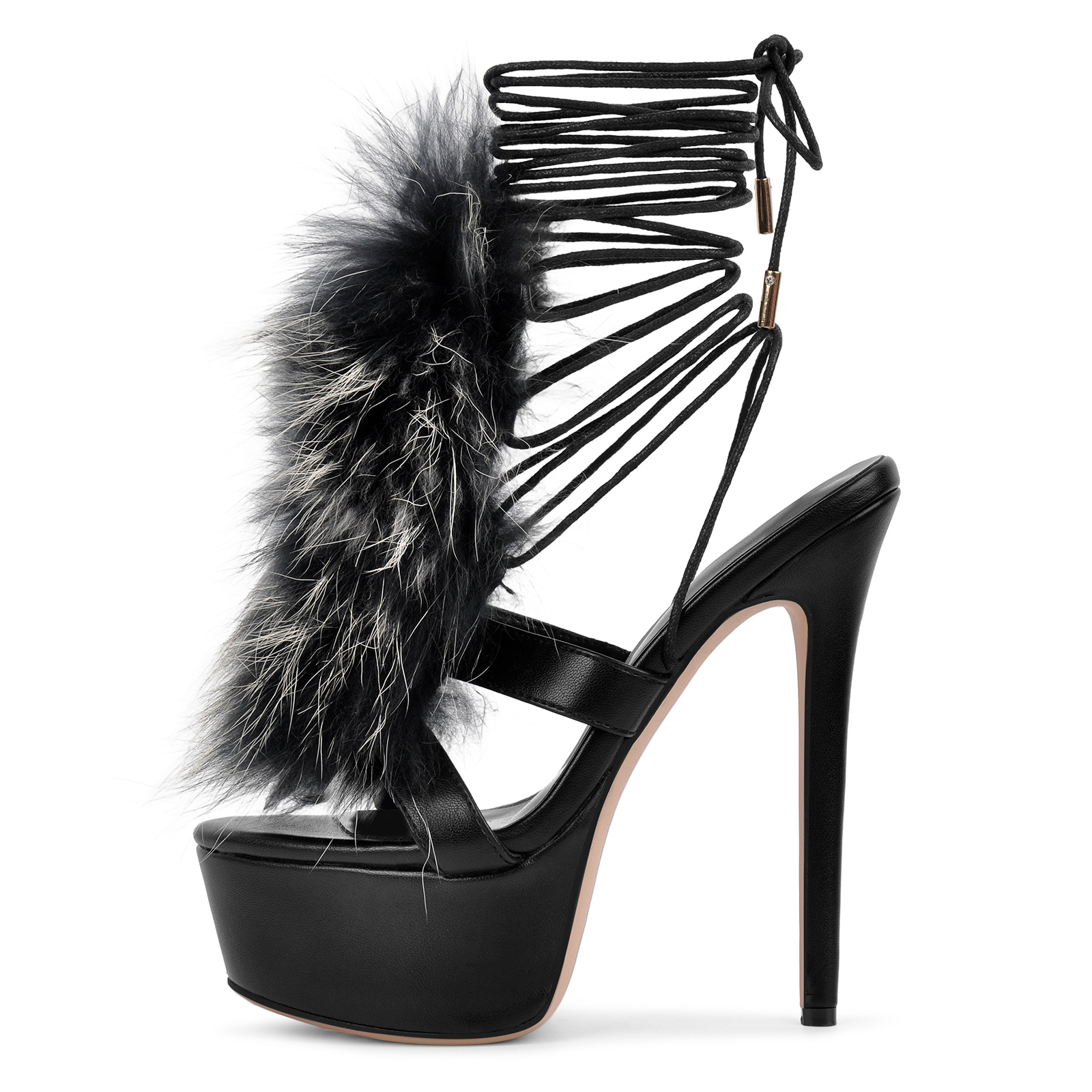 Platform Fur Gladiator Lace-up Sandals