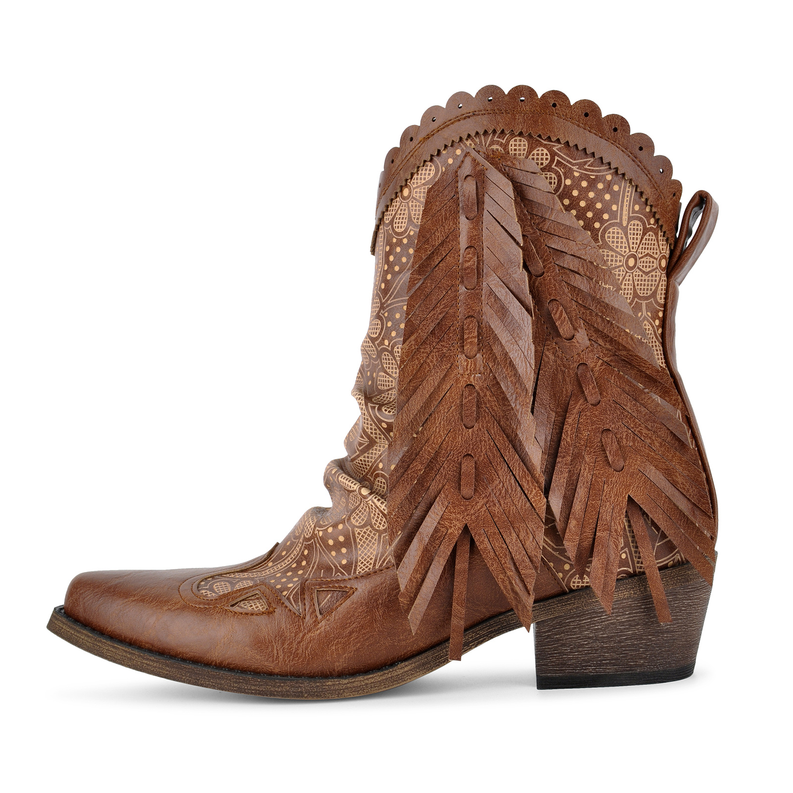 Pointed Toe Fringe Ankle Western Boots