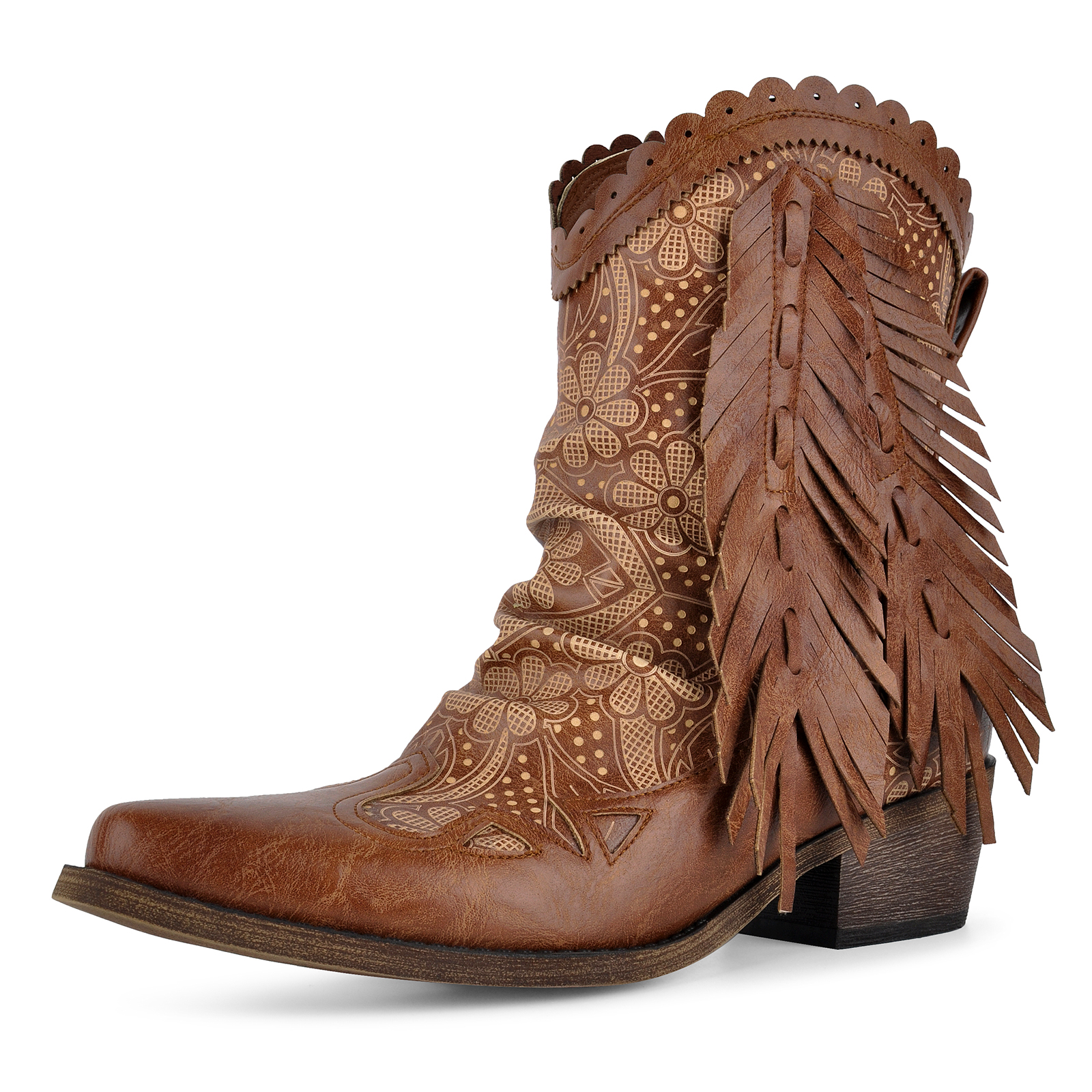 Pointed Toe Fringe Ankle Western Boots
