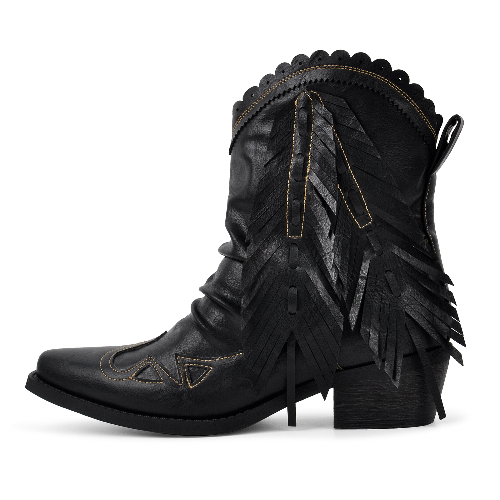 Pointed Toe Fringe Ankle Western Boots