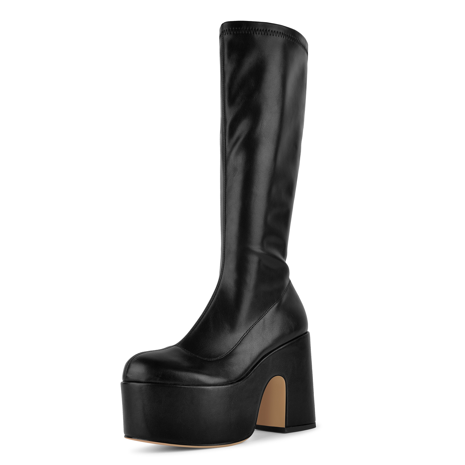Round Toe Platform Knee High Chunky Boots