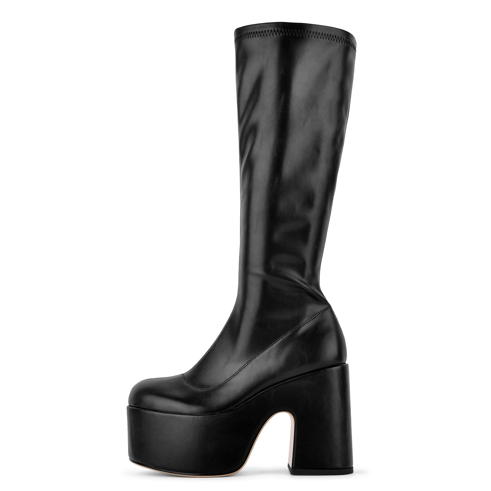 Round Toe Platform Knee High Chunky Boots