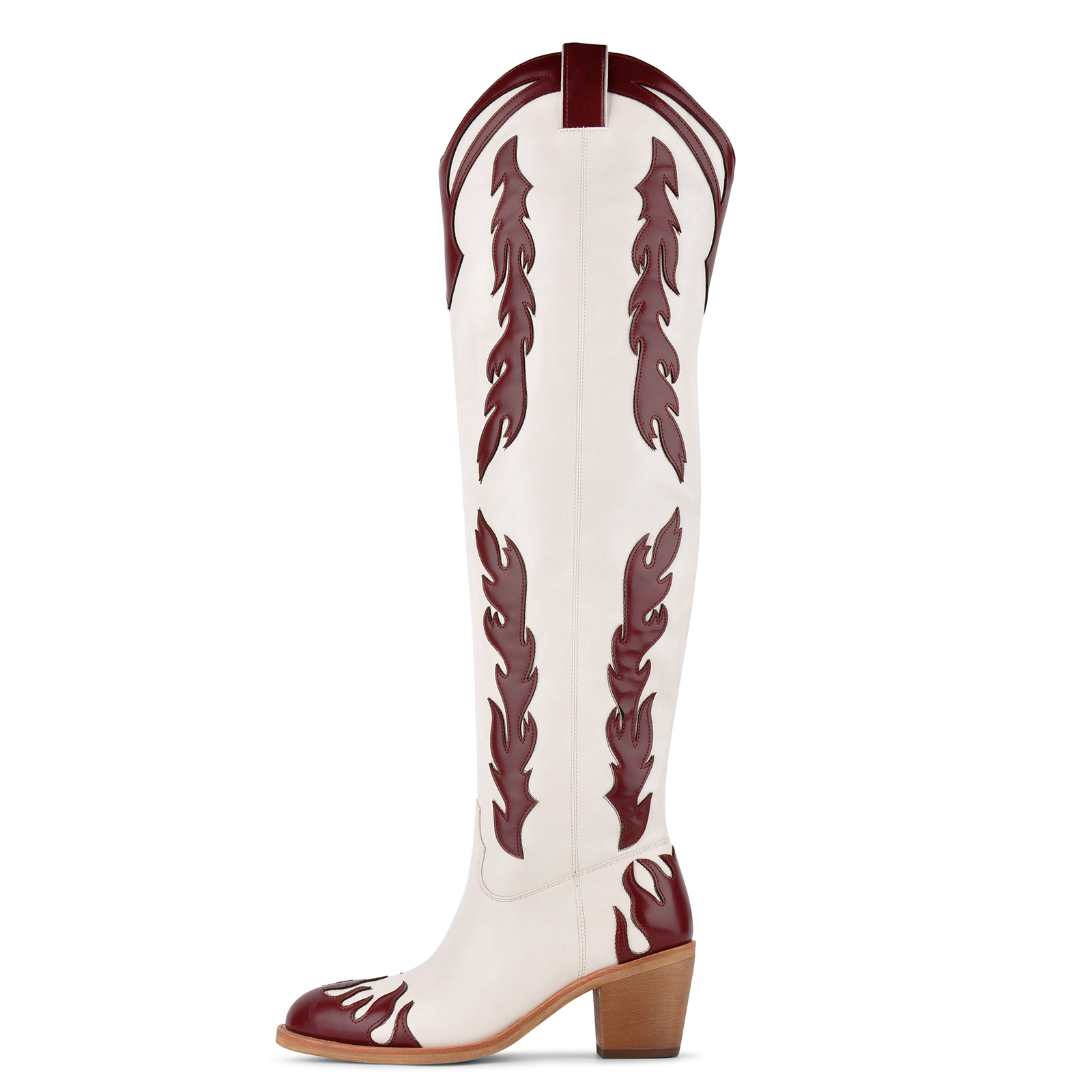 Round Toe Flame Thigh High Western Boots