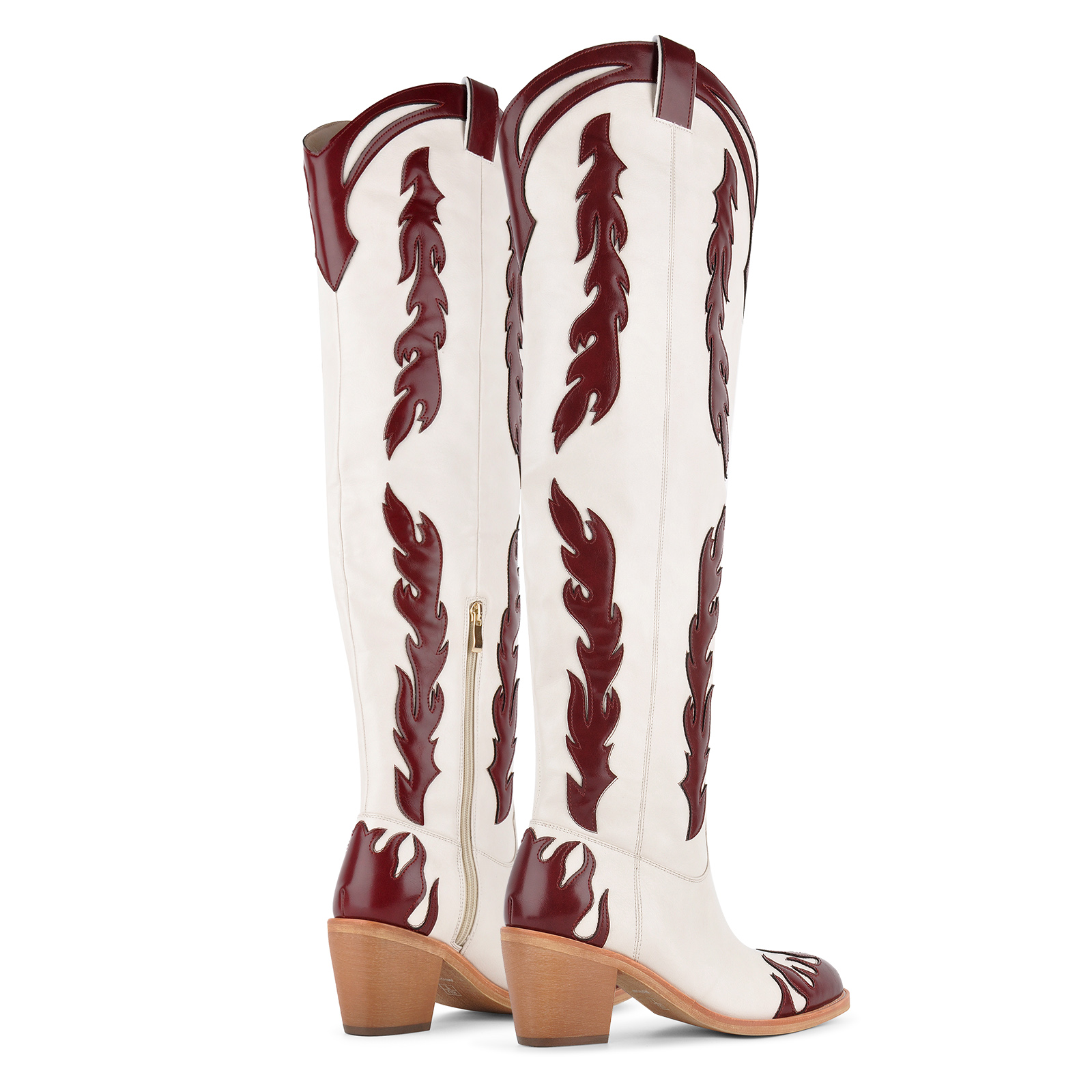 Round Toe Flame Thigh High Western Boots