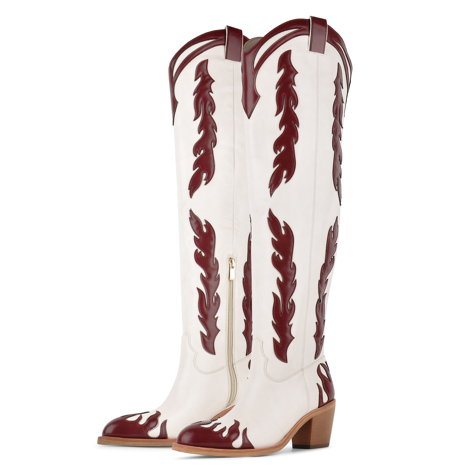 Round Toe Flame Thigh High Western Boots
