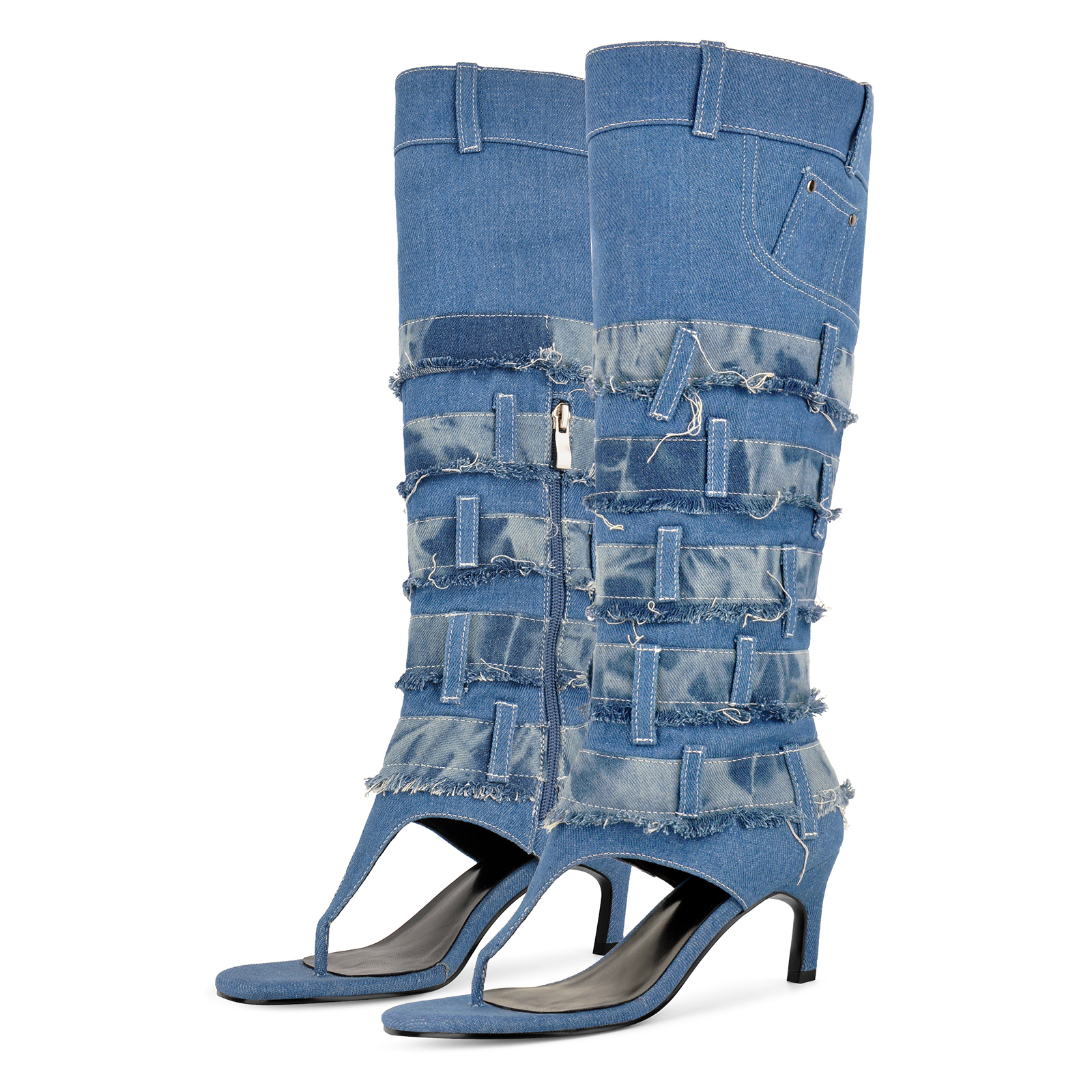 Denim Flip-Flop Knee High Boots Sandals