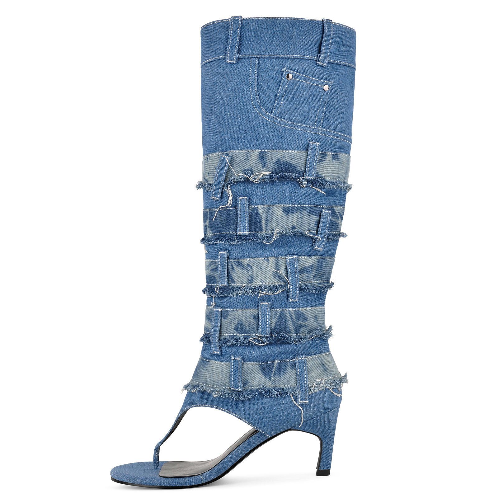 Denim Flip-Flop Knee High Boots Sandals