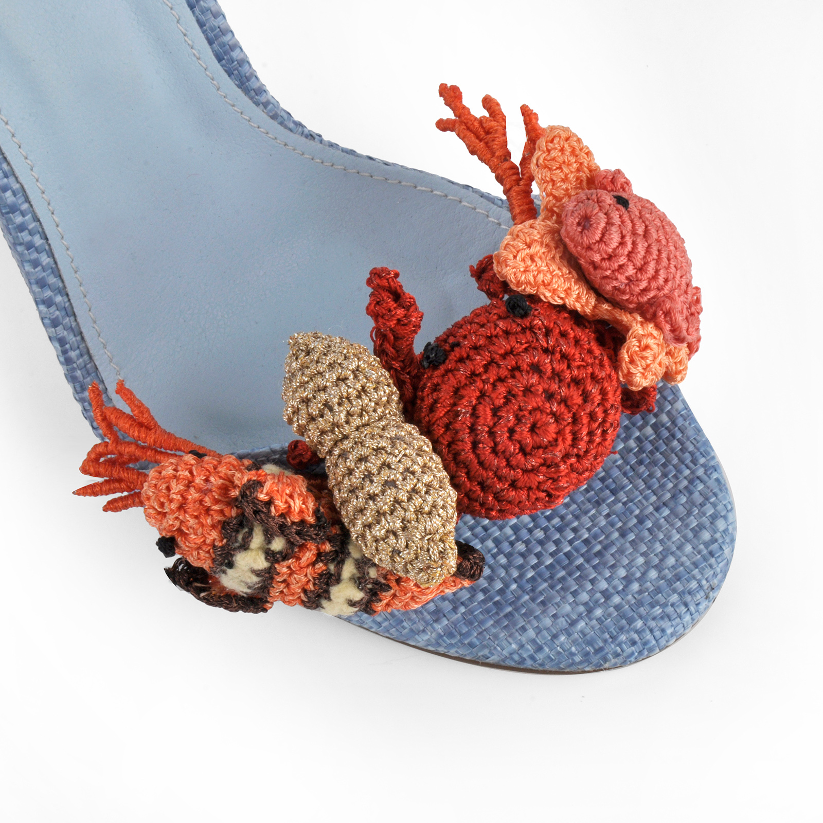 Round Toe Embellished Raffia Ankle Strap Sandals