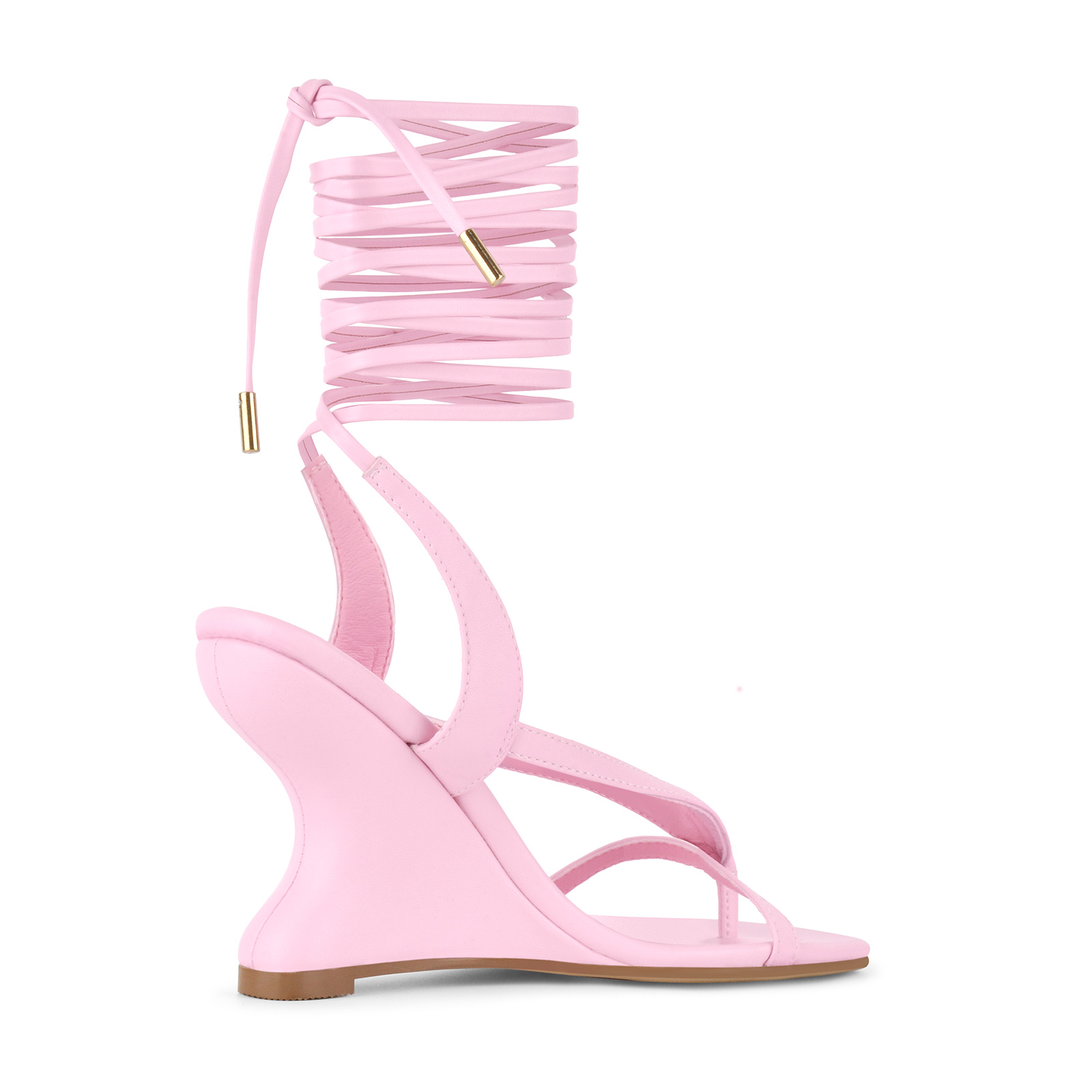 Round Toe Thong Lace-up Wedge Heel Sandals