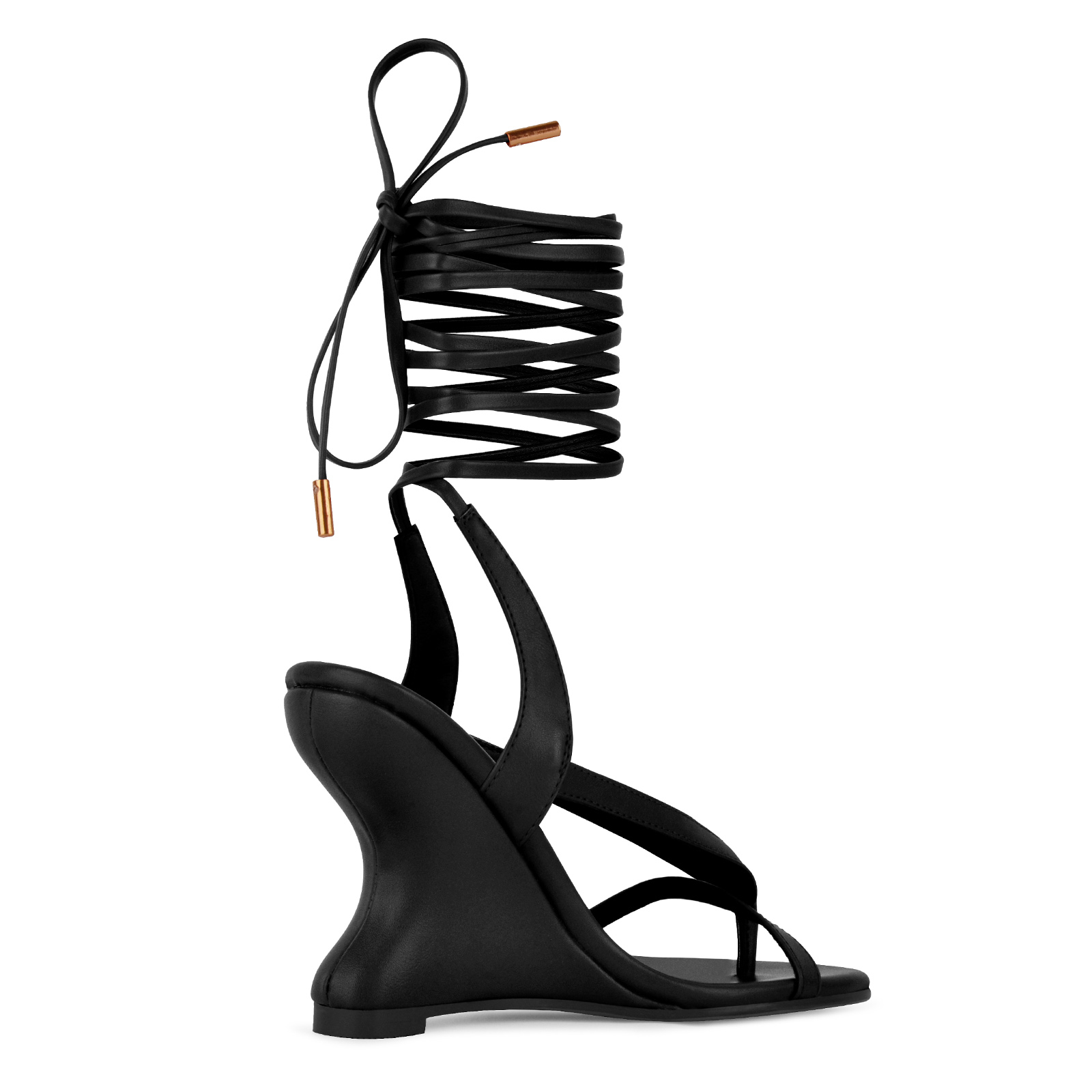 Round Toe Thong Lace-up Wedge Heel Sandals