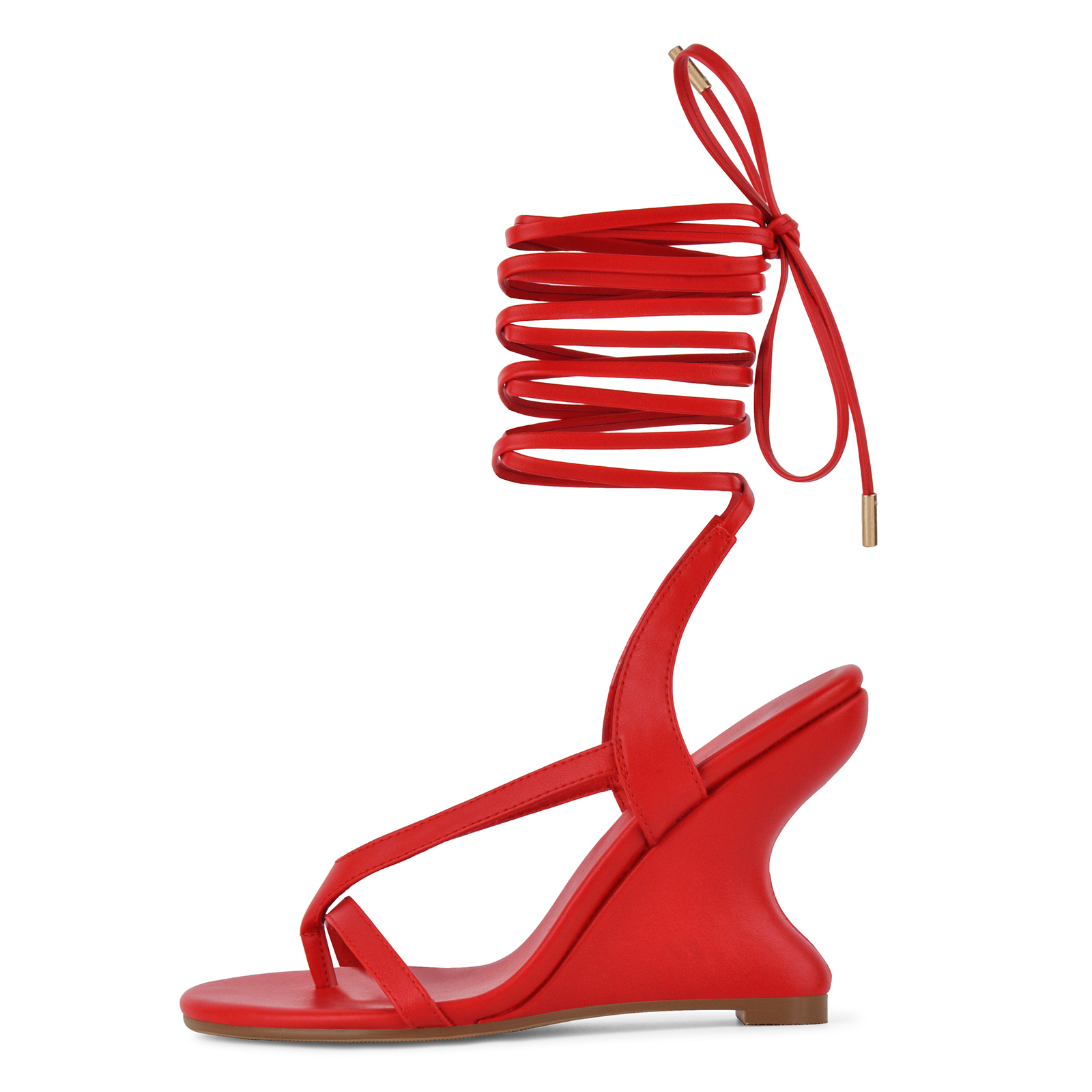 Round Toe Thong Lace-up Wedge Heel Sandals