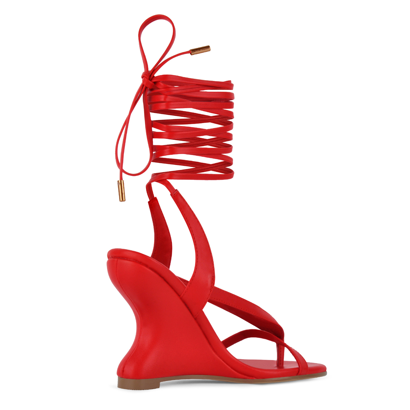 Round Toe Thong Lace-up Wedge Heel Sandals