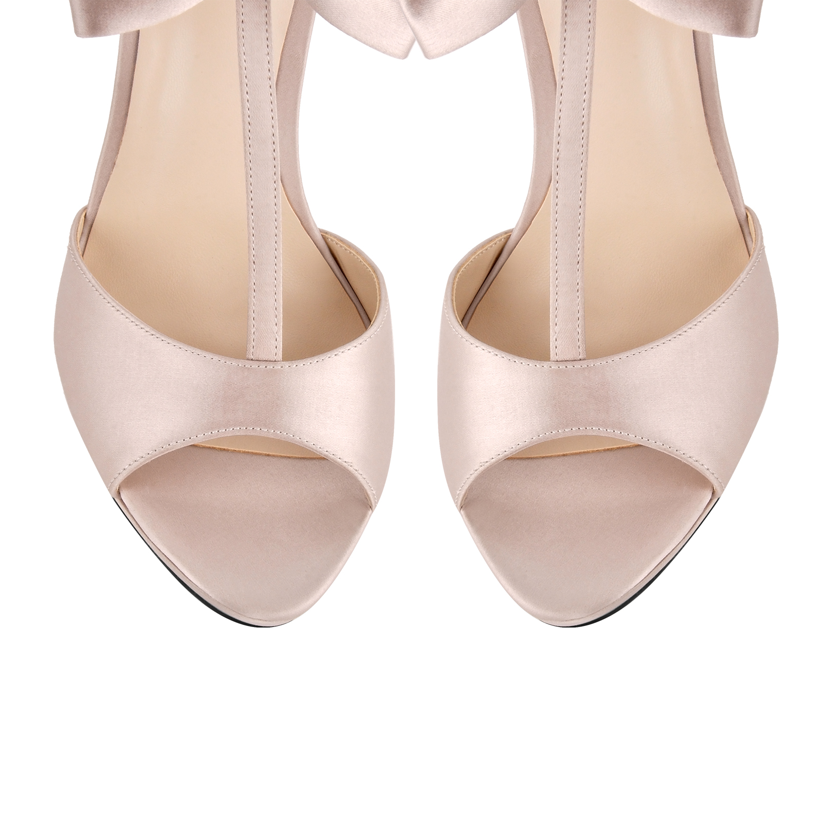 Low Platform Bow T-Strap Satin Sandals