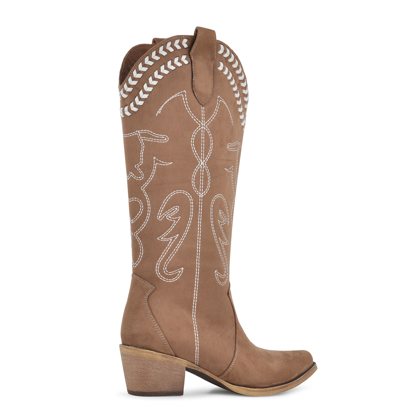 Suede Embroidery Knee High Western Boots