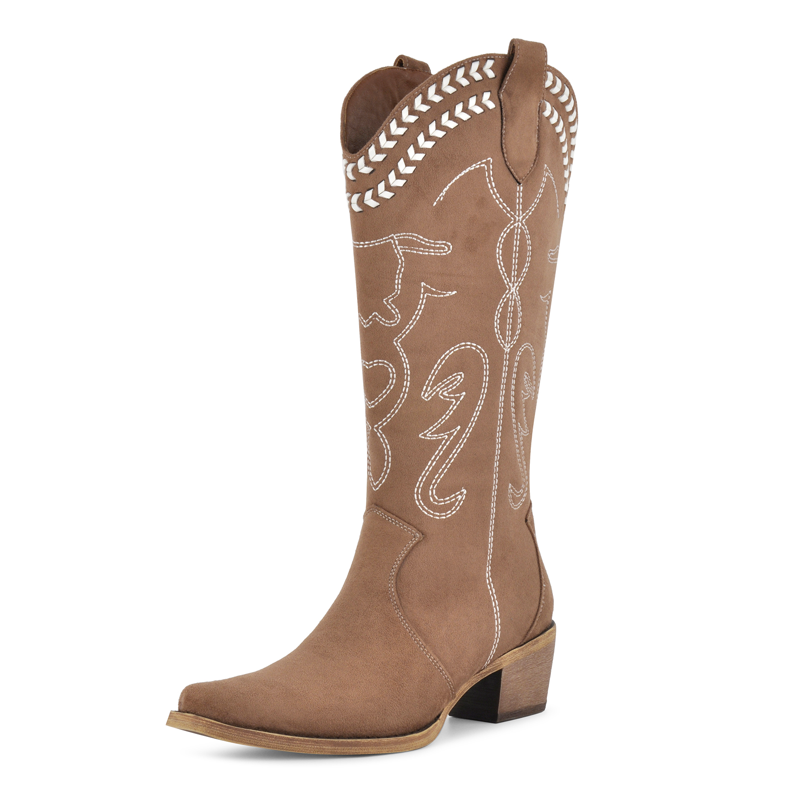 Suede Embroidery Knee High Western Boots