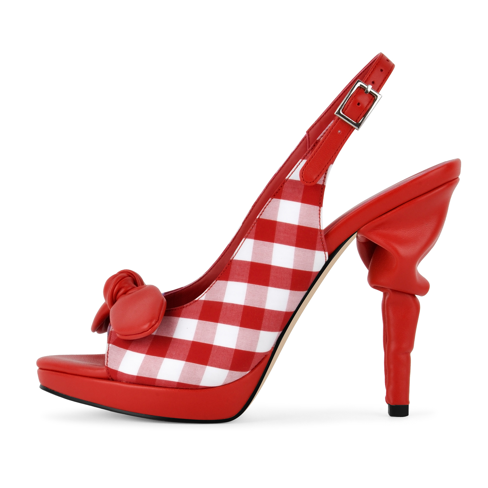 Bow Plaid Open Toe Platform Slingback Pumps