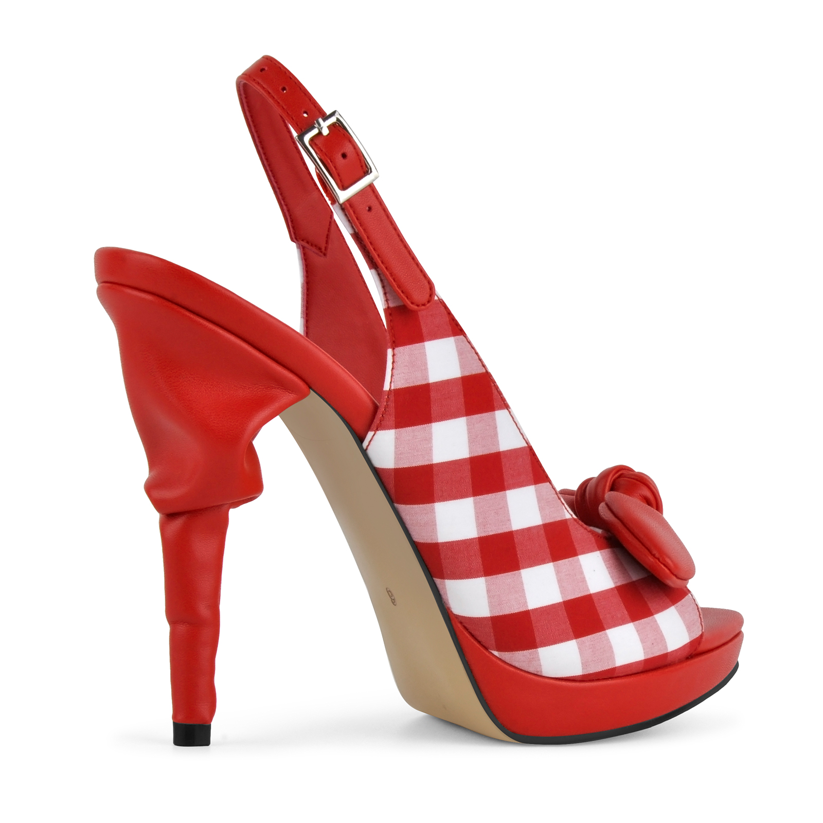 Bow Plaid Open Toe Platform Slingback Pumps