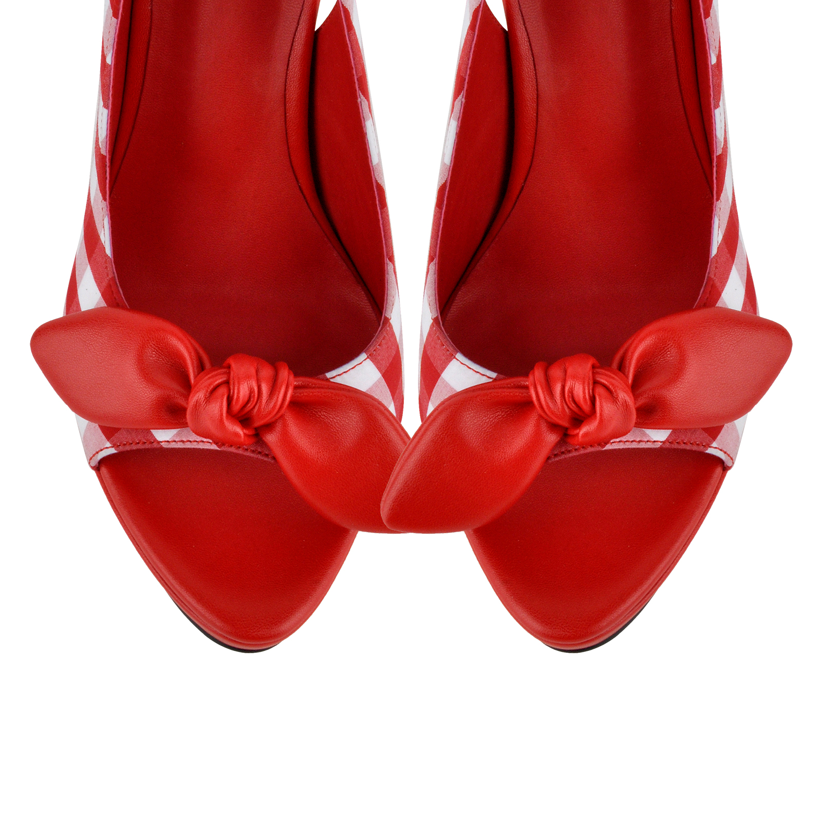 Bow Plaid Open Toe Platform Slingback Pumps