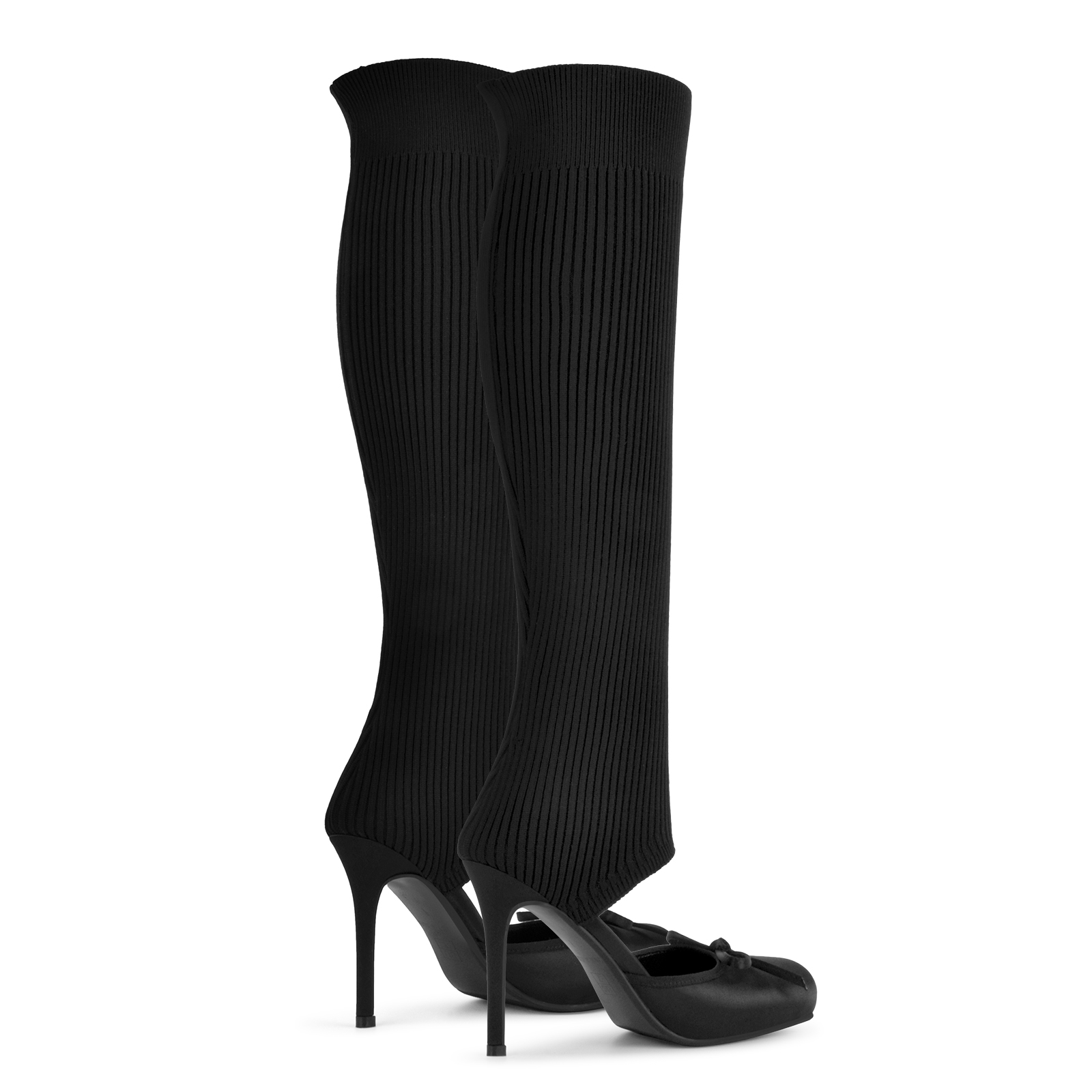 Bow Square Toe Thigh High Knit Sock Boots