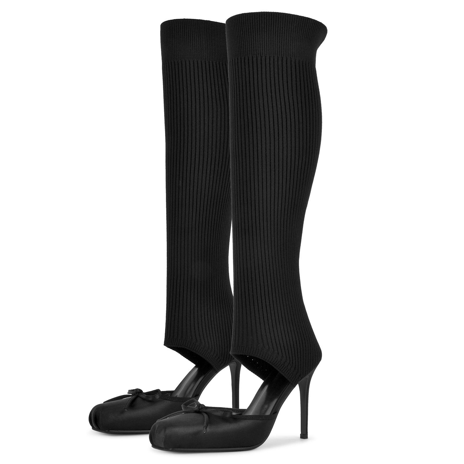 Bow Square Toe Thigh High Knit Sock Boots