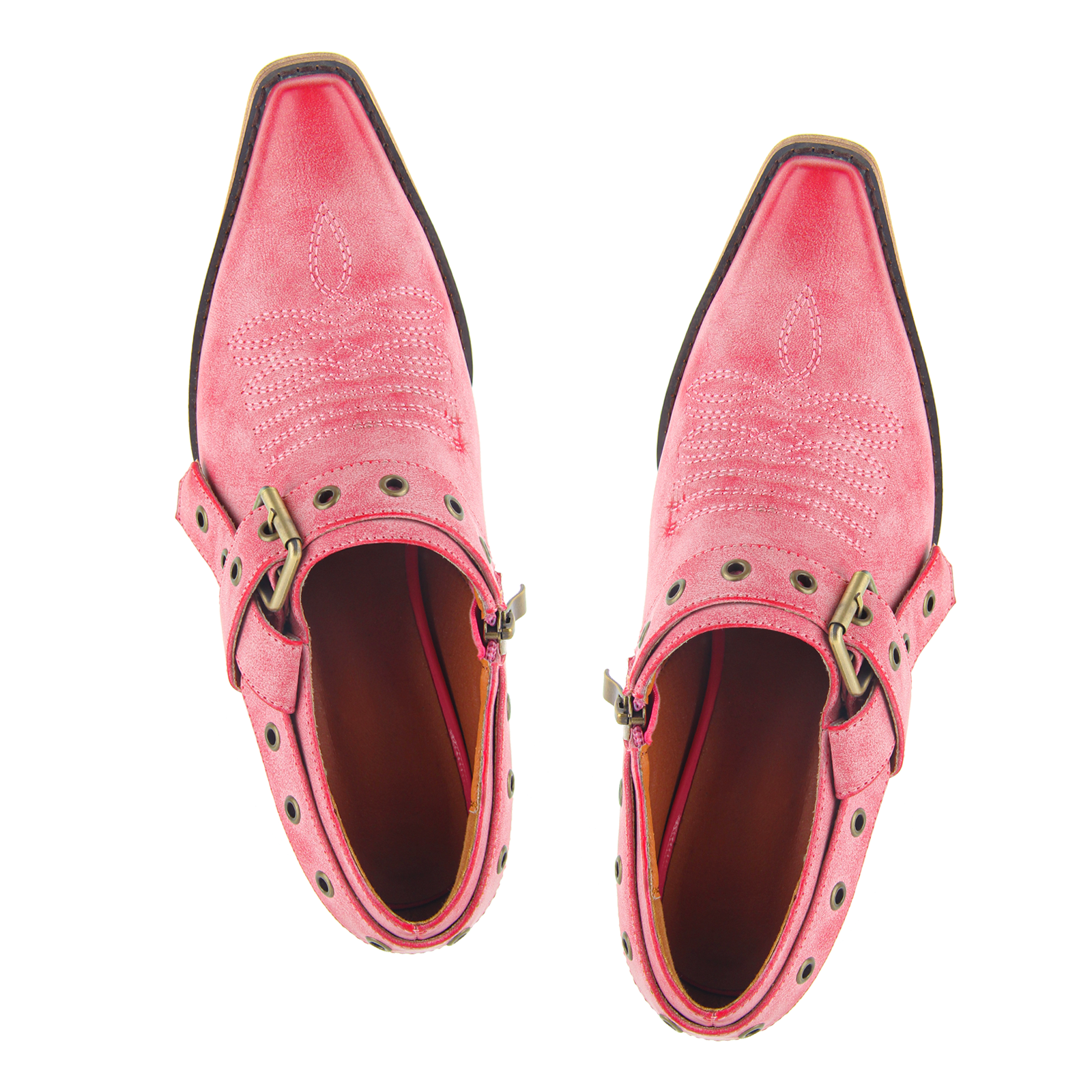 Pointed Toe Buckle Strap Cowboy Ankle Boots