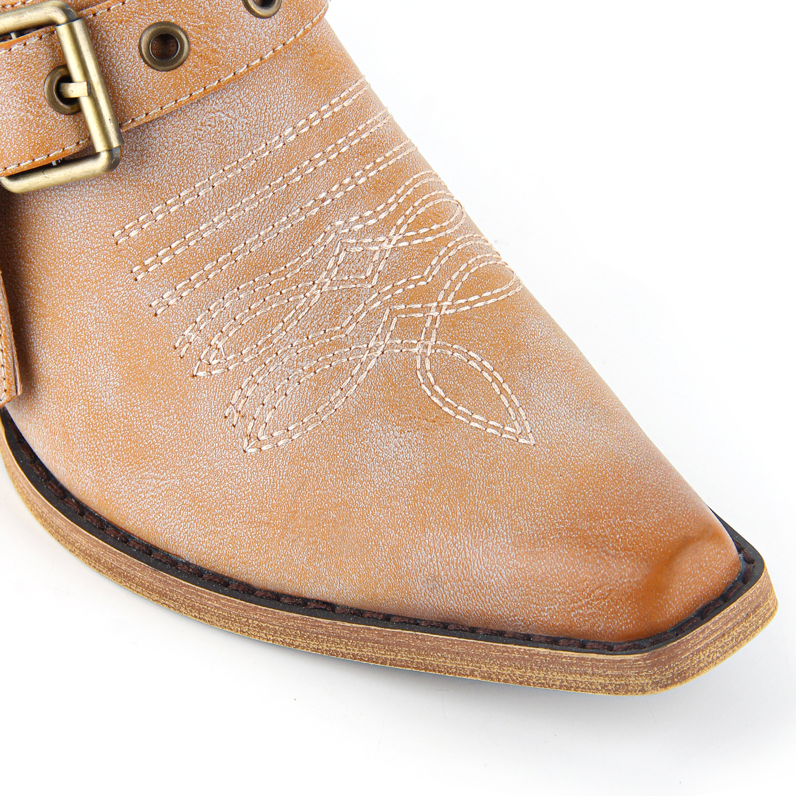 Pointed Toe Buckle Strap Cowboy Ankle Boots