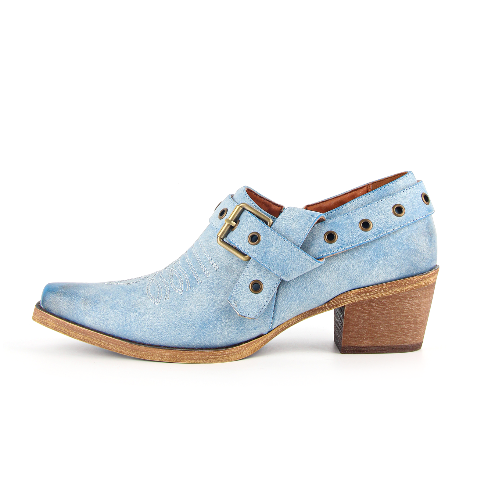 Pointed Toe Buckle Strap Cowboy Ankle Boots