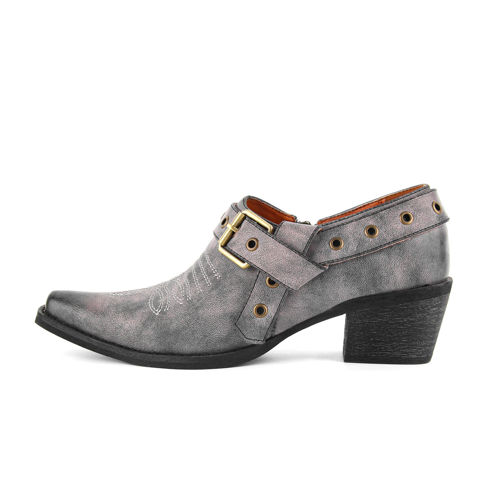Pointed Toe Buckle Strap Cowboy Ankle Boots