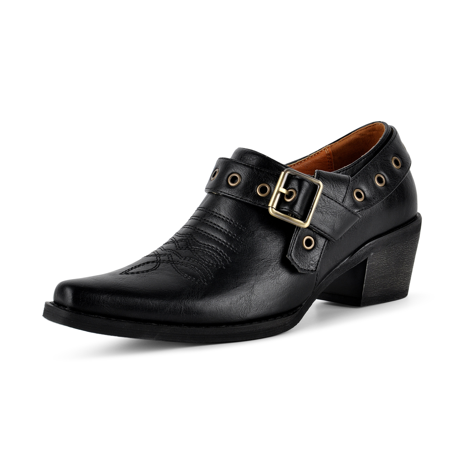 Pointed Toe Buckle Strap Cowboy Ankle Boots