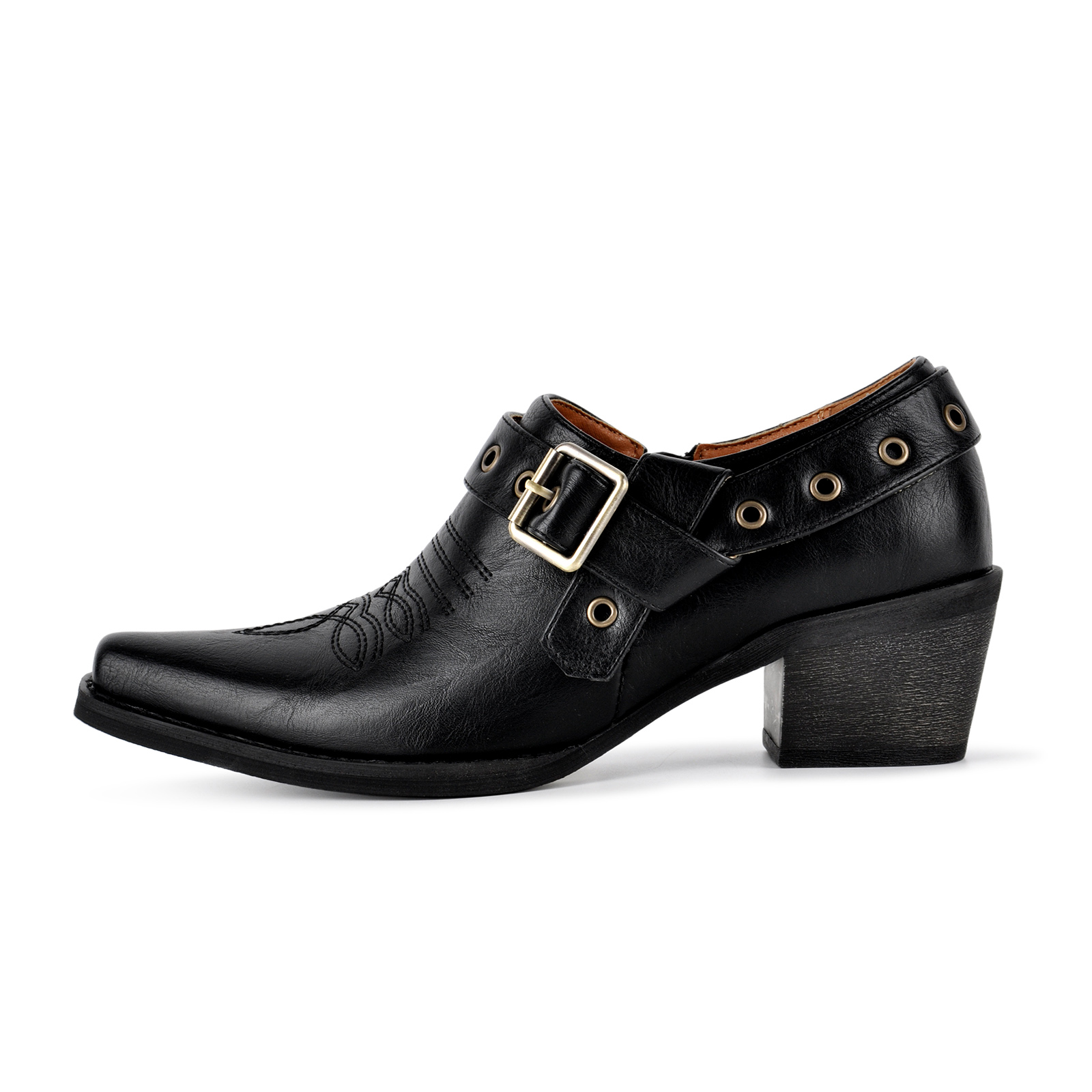 Pointed Toe Buckle Strap Cowboy Ankle Boots