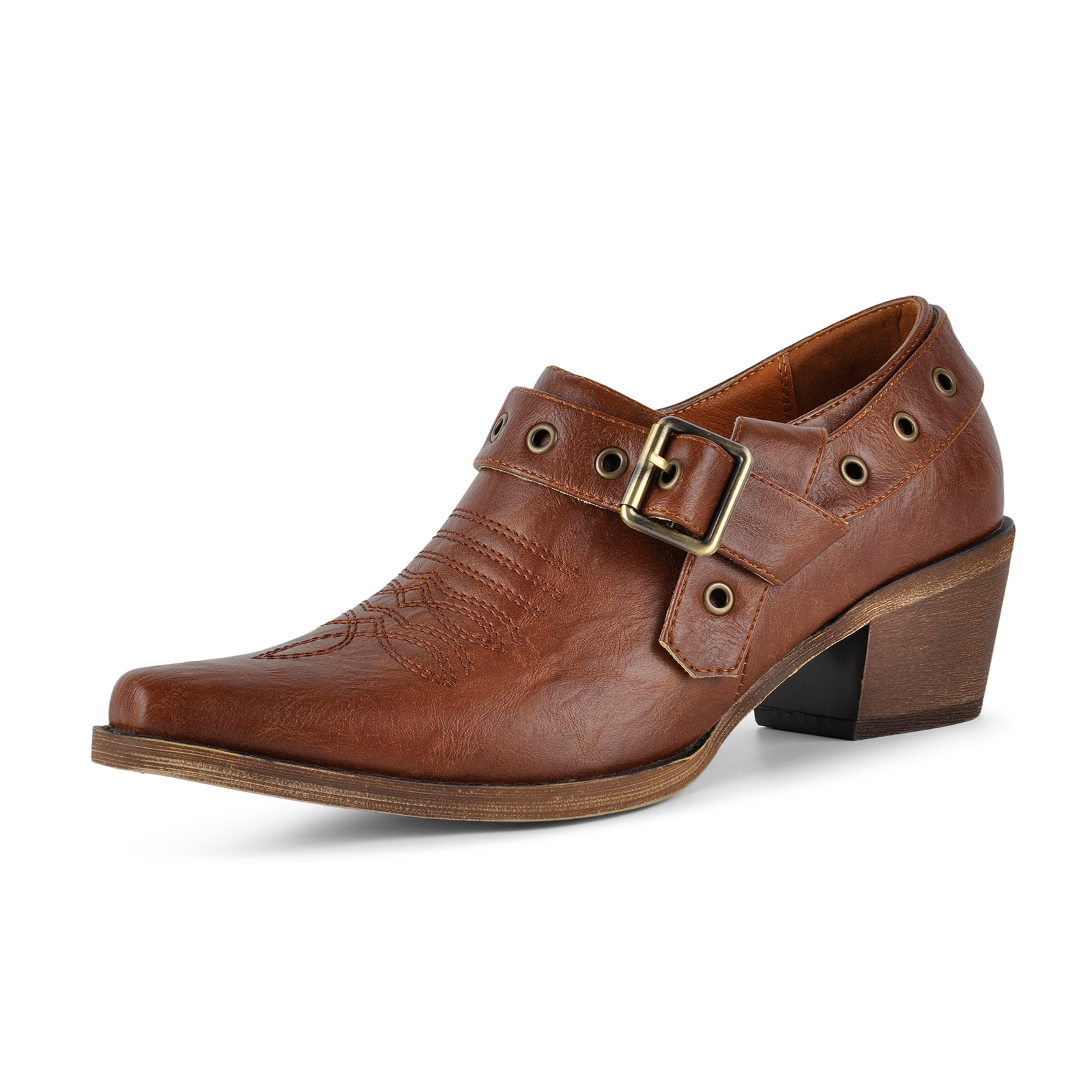 Pointed Toe Buckle Strap Cowboy Ankle Boots