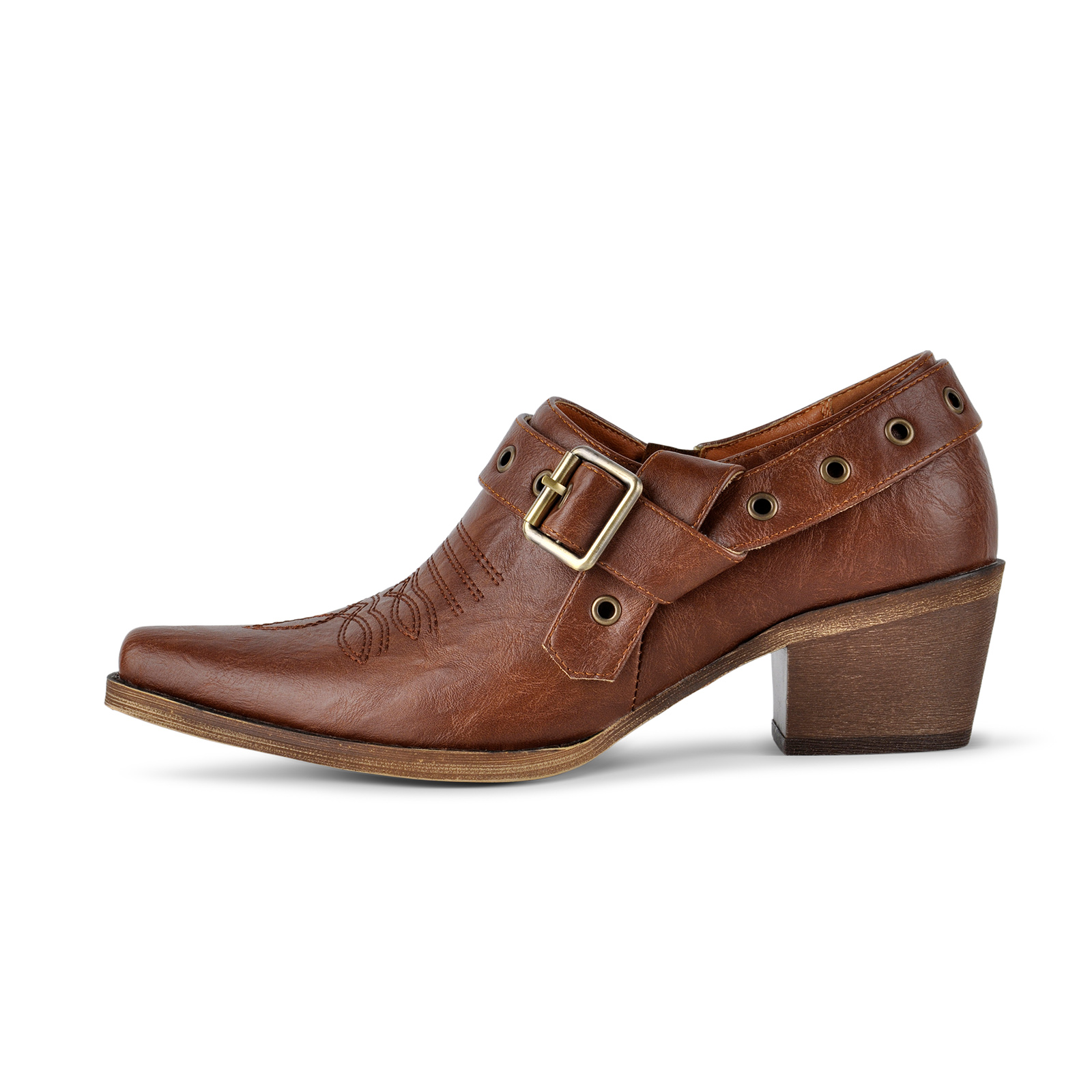Pointed Toe Buckle Strap Cowboy Ankle Boots