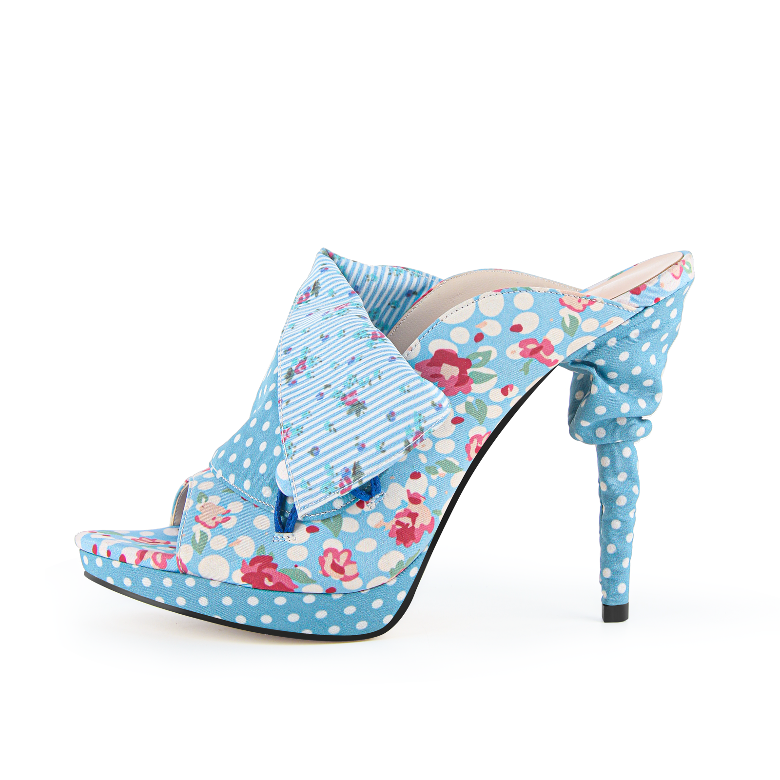 Blue Platform Floral Polka Dot Mules