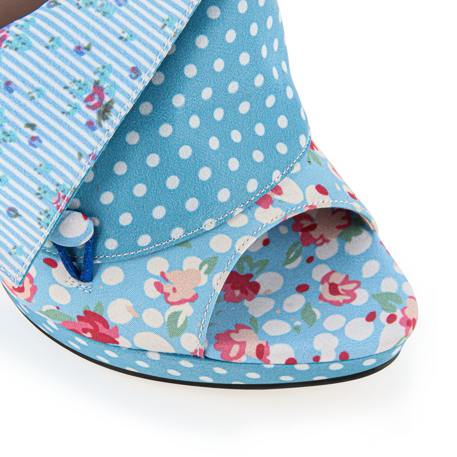 Blue Platform Floral Polka Dot Mules