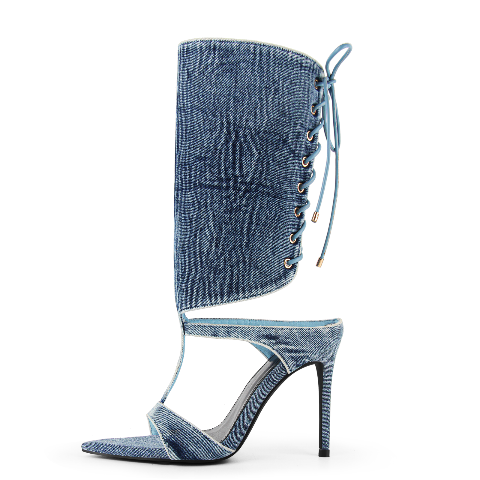 Pointed Toe T-Strap Lace-up Boots Sandals