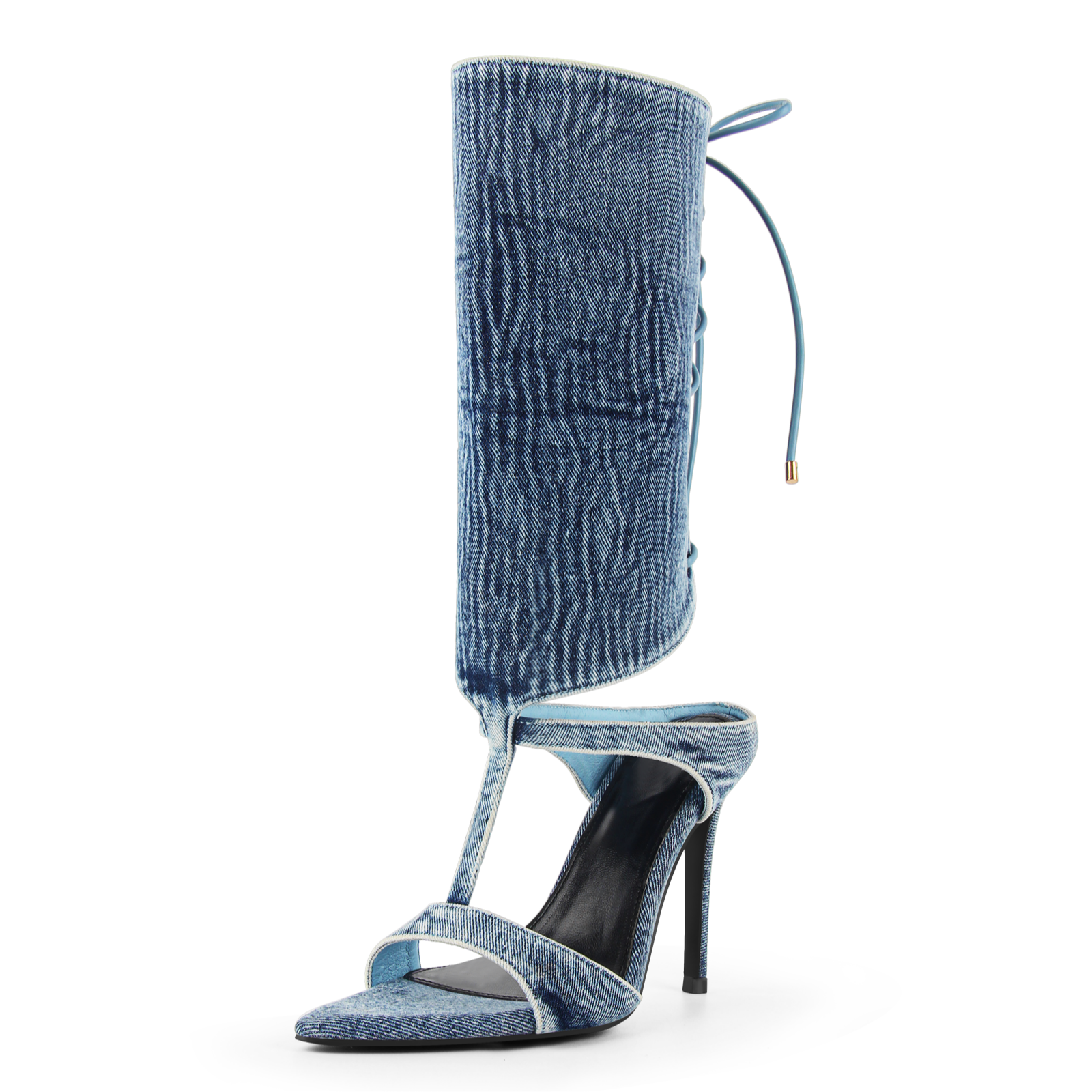 Pointed Toe T-Strap Lace-up Boots Sandals